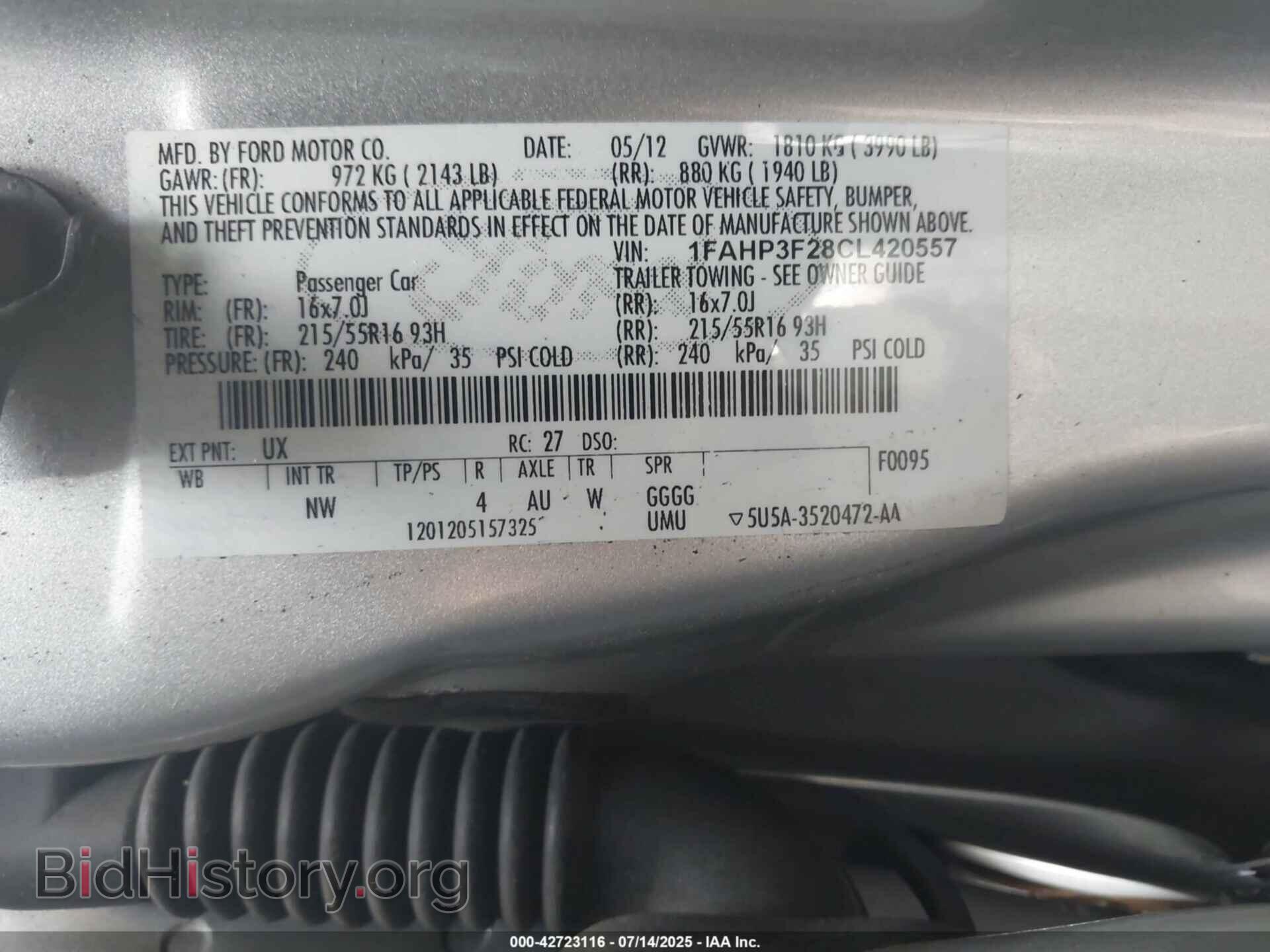 2012 FORD FOCUS - VIN: 1FAHP3F28CL420557 - Фото 9