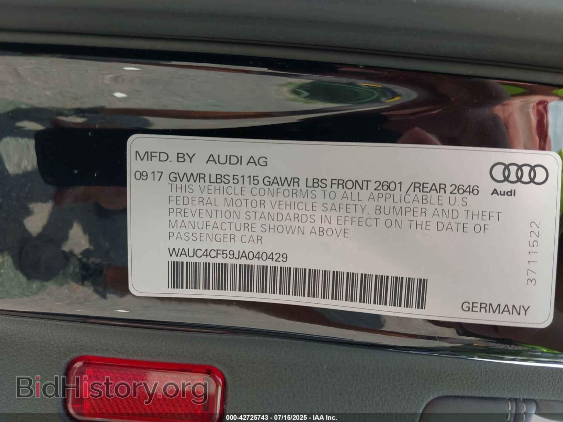2018 AUDI S5 - VIN: WAUC4CF59JA040429 - Фото 9