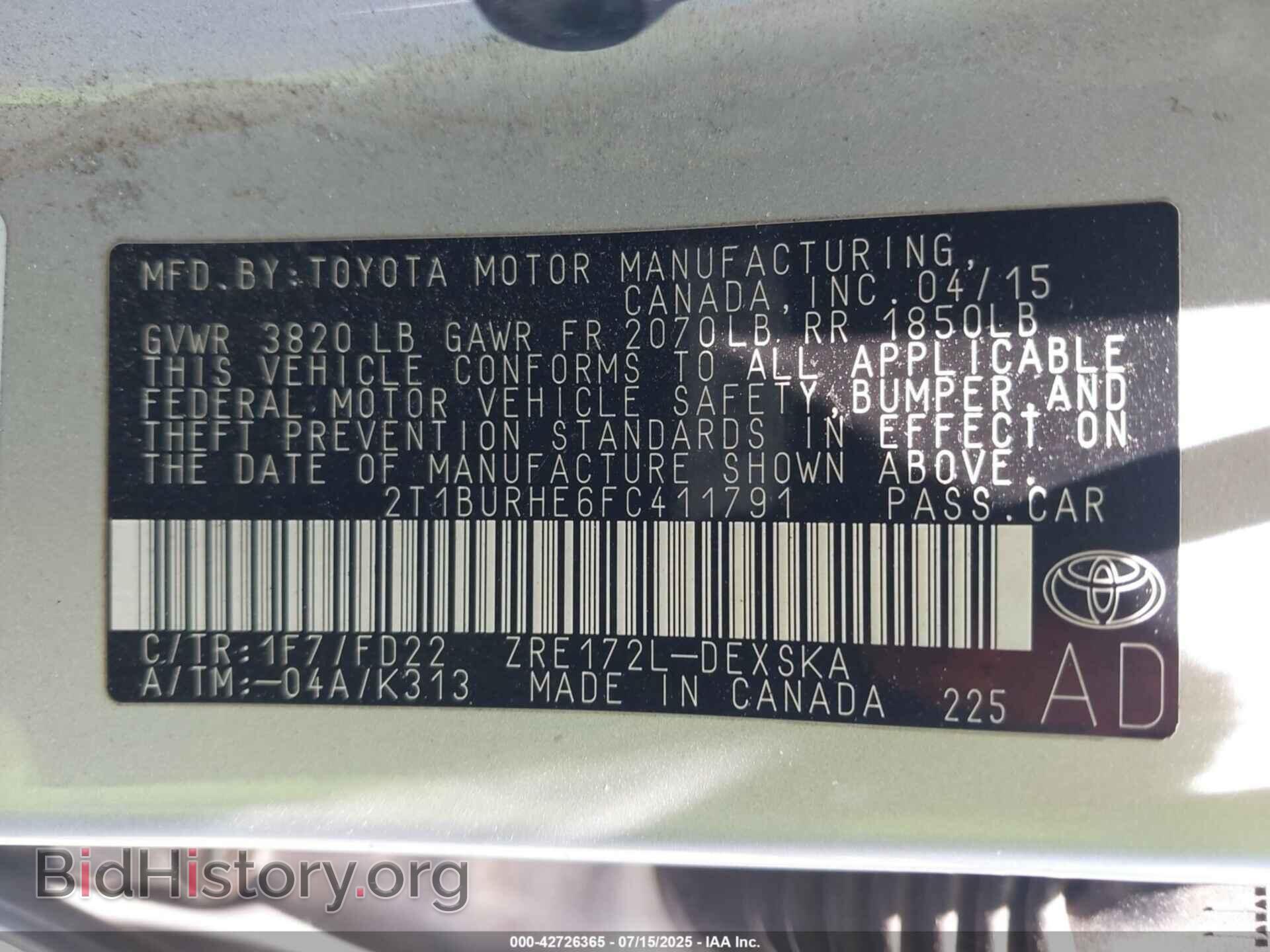 2015 TOYOTA COROLLA - VIN: 2T1BURHE6FC411791 - Фото 9