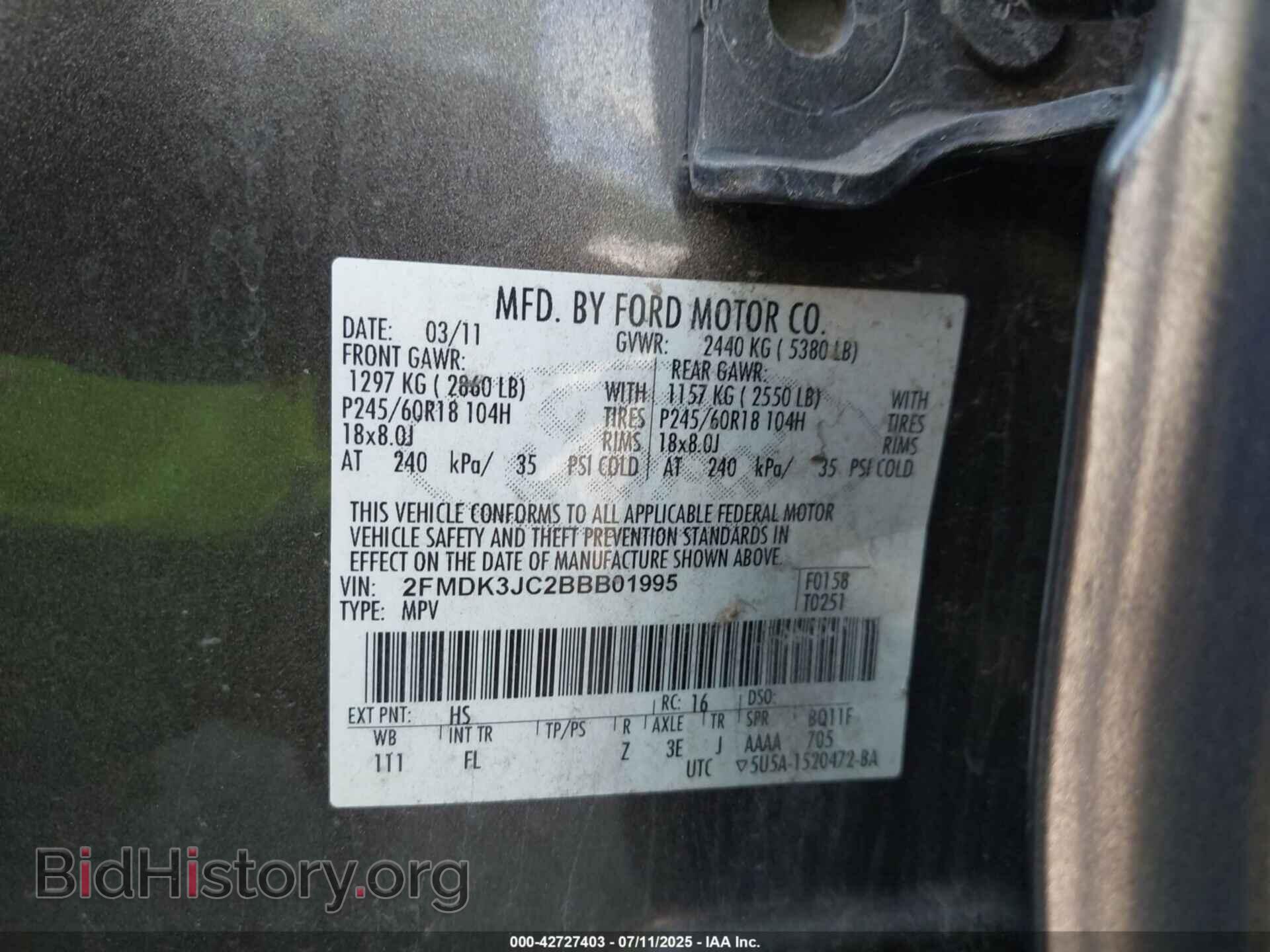 2011 FORD EDGE - VIN: 2FMDK3JC2BBB01995 - Photo 9