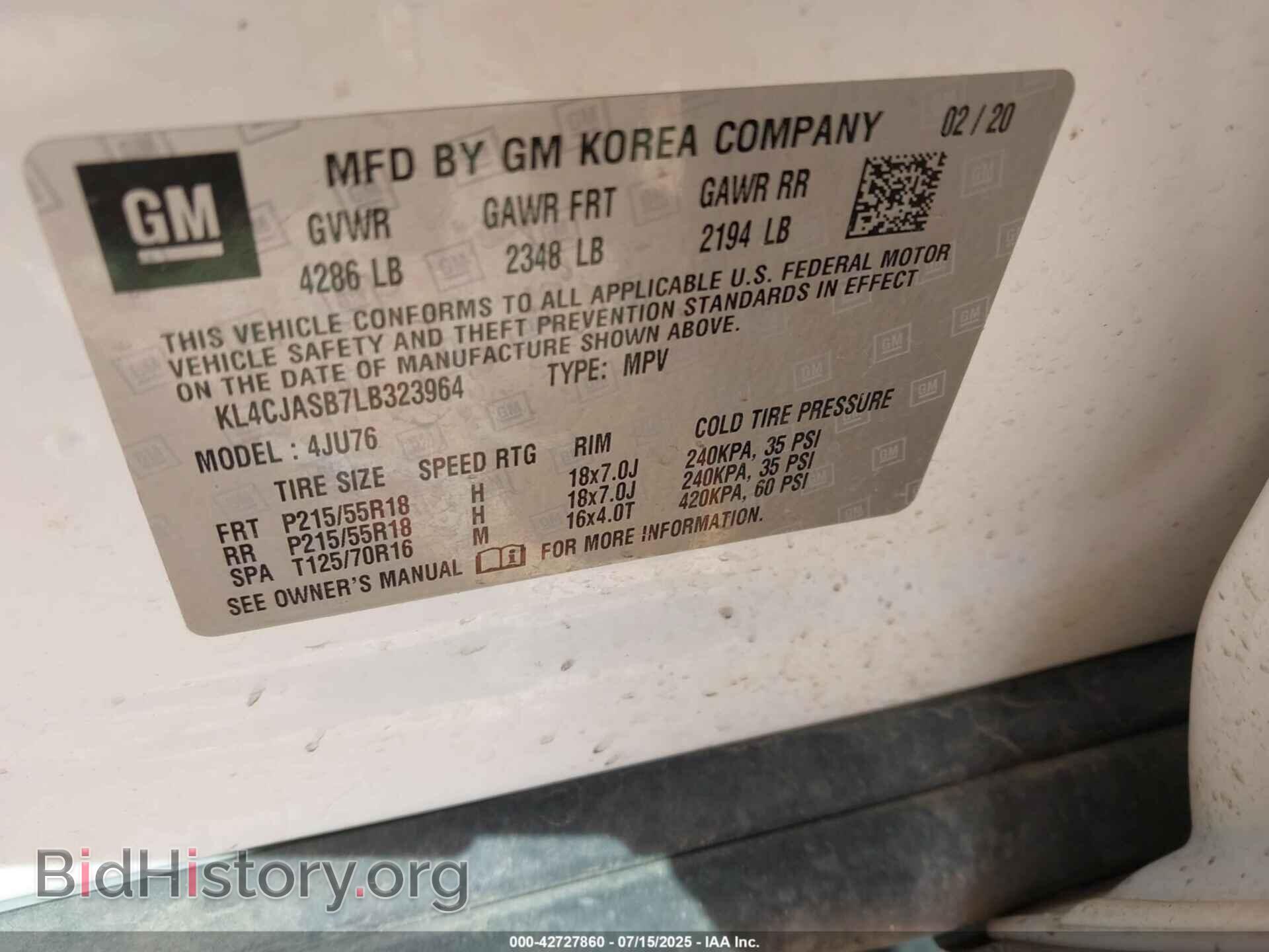2020 BUICK ENCORE - VIN: KL4CJASB7LB323964 - Фото 9