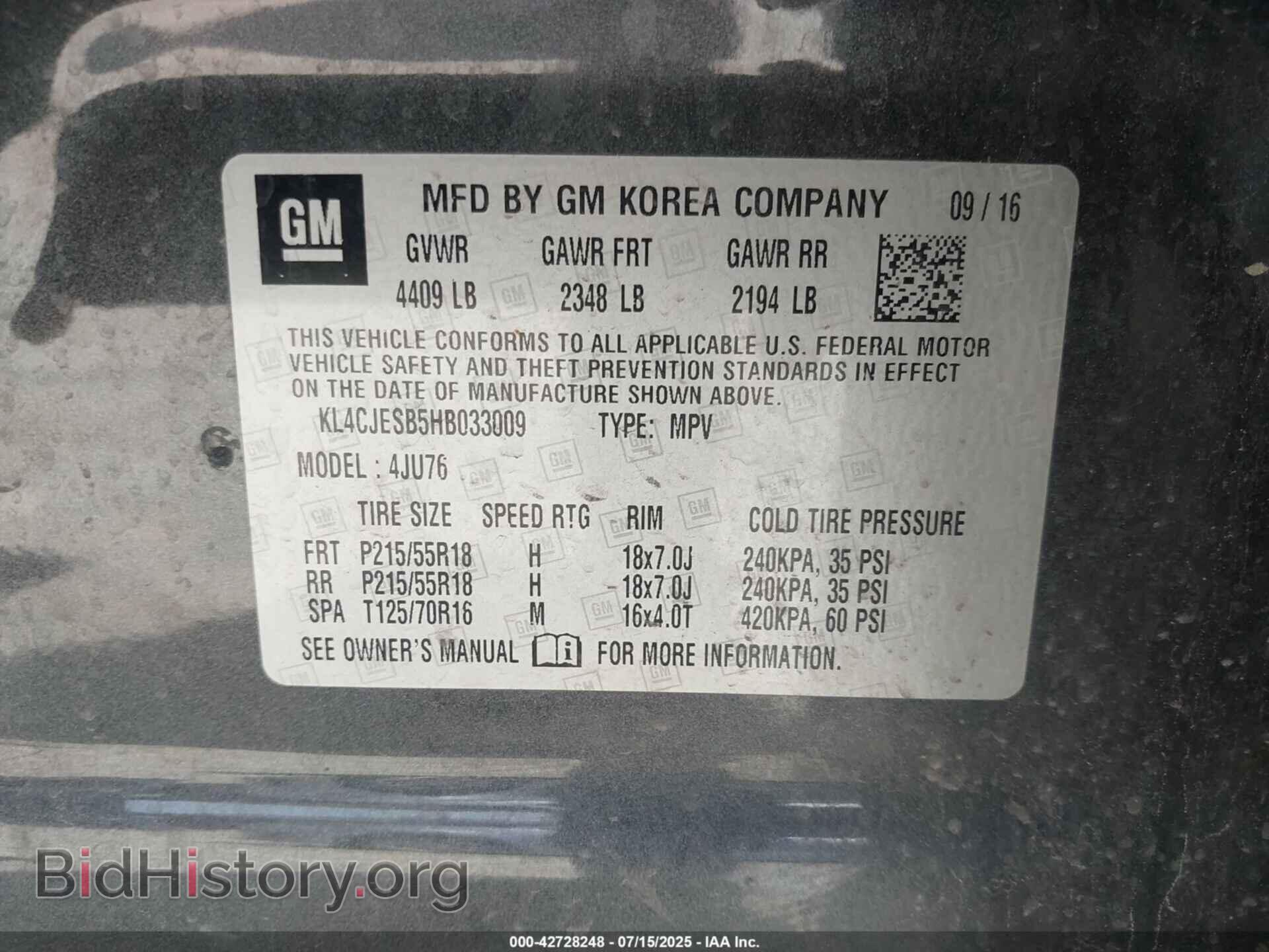 2017 BUICK ENCORE - VIN: KL4CJESB5HB033009 - Photo 9