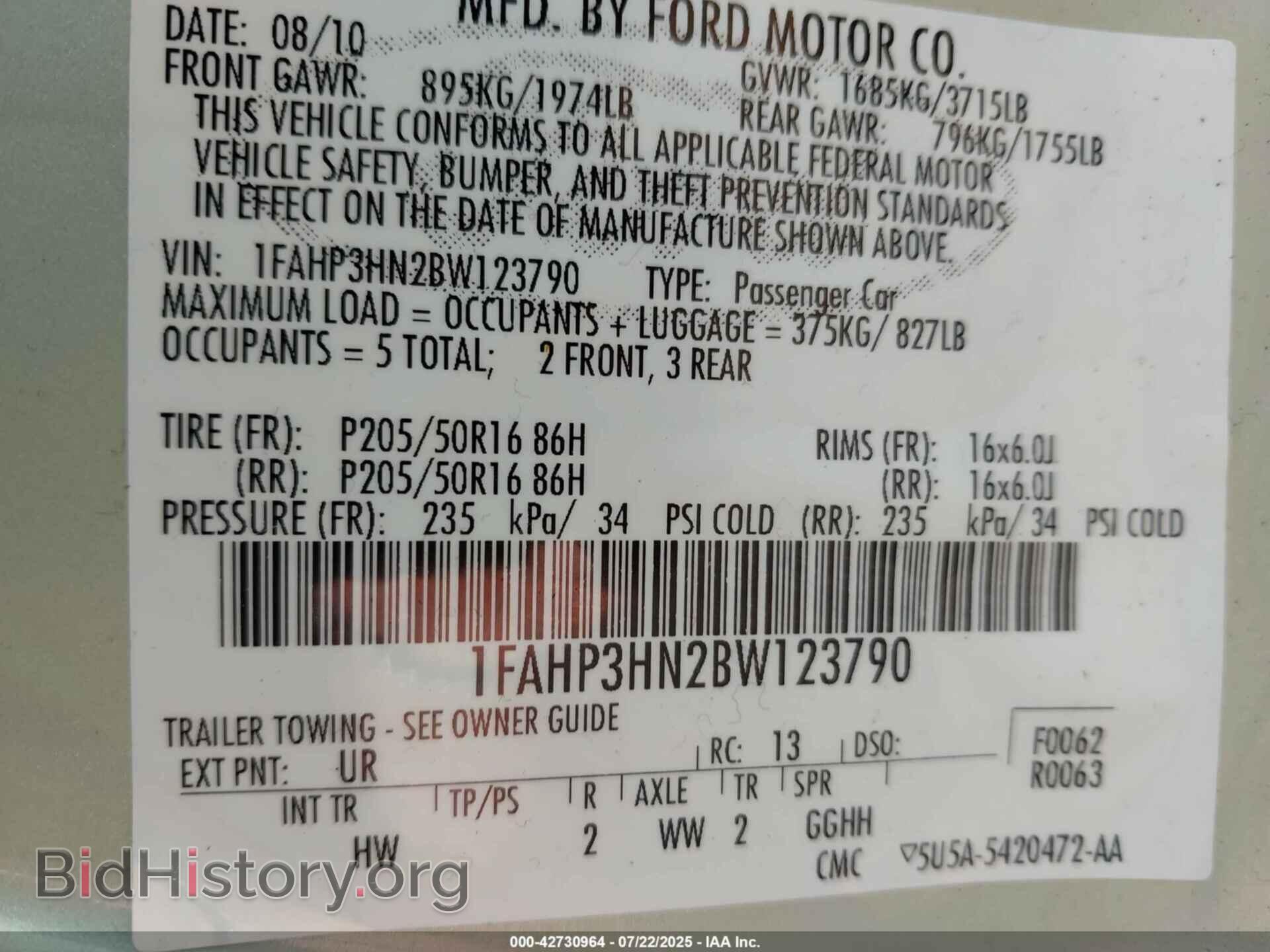 2011 FORD FOCUS - VIN: 1FAHP3HN2BW123790 - Фото 9