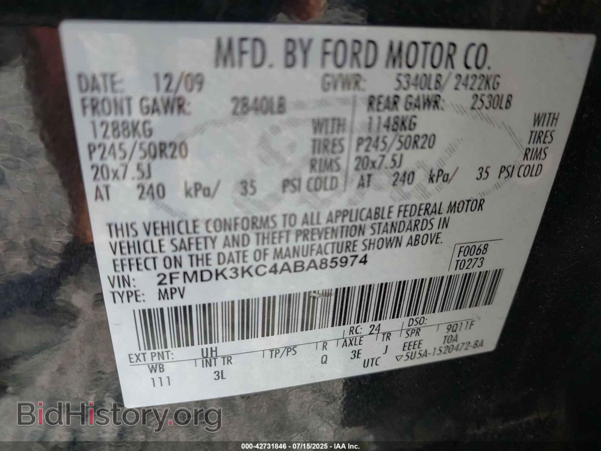 2010 FORD EDGE - VIN: 2FMDK3KC4ABA85974 - Фото 9