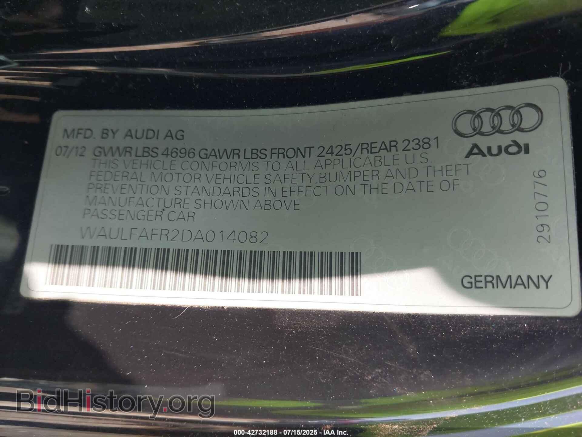 2013 AUDI A5 - VIN: WAULFAFR2DA014082 - Фото 9