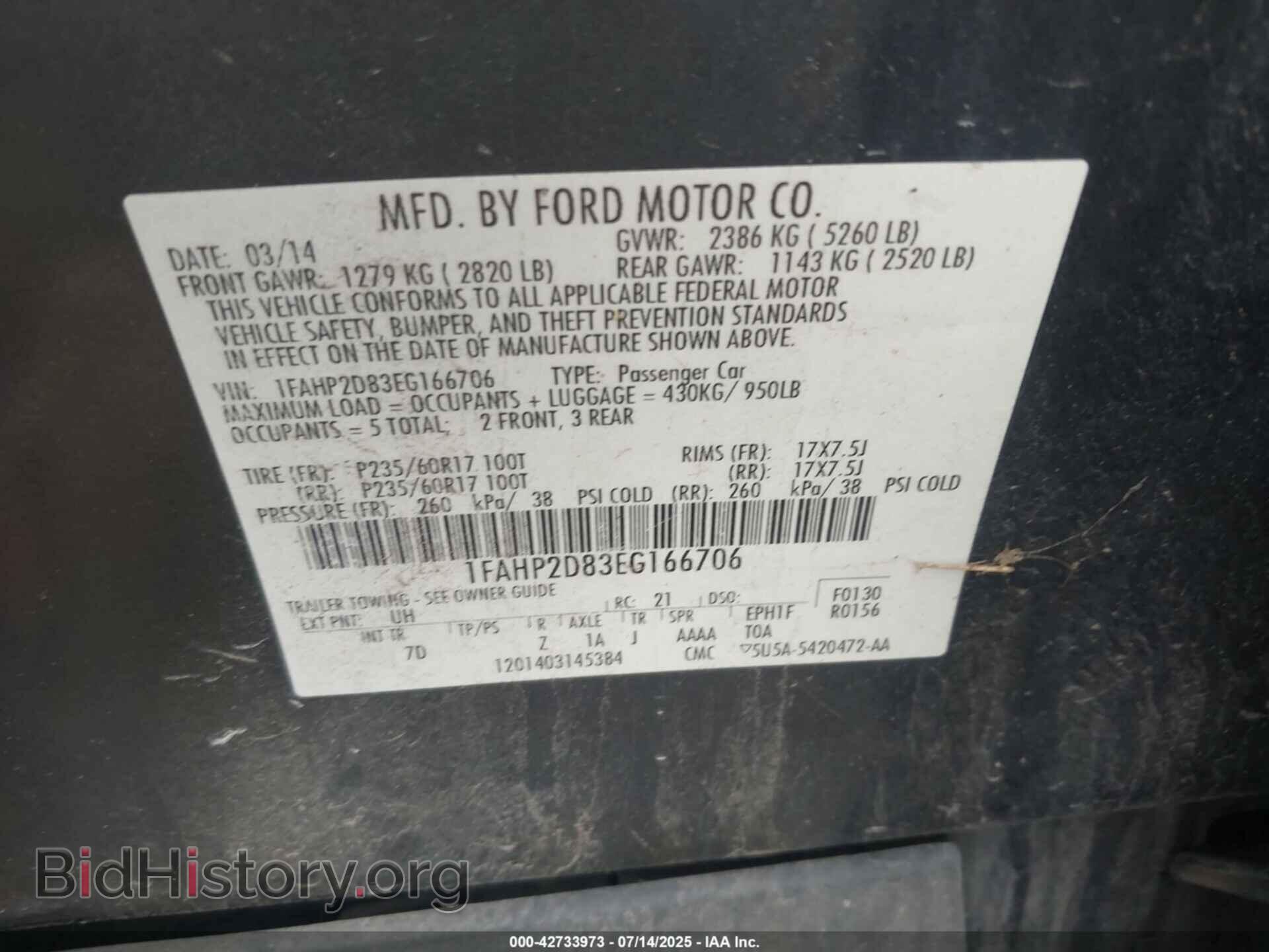 2014 FORD TAURUS - VIN: 1FAHP2D83EG166706 - Фото 9