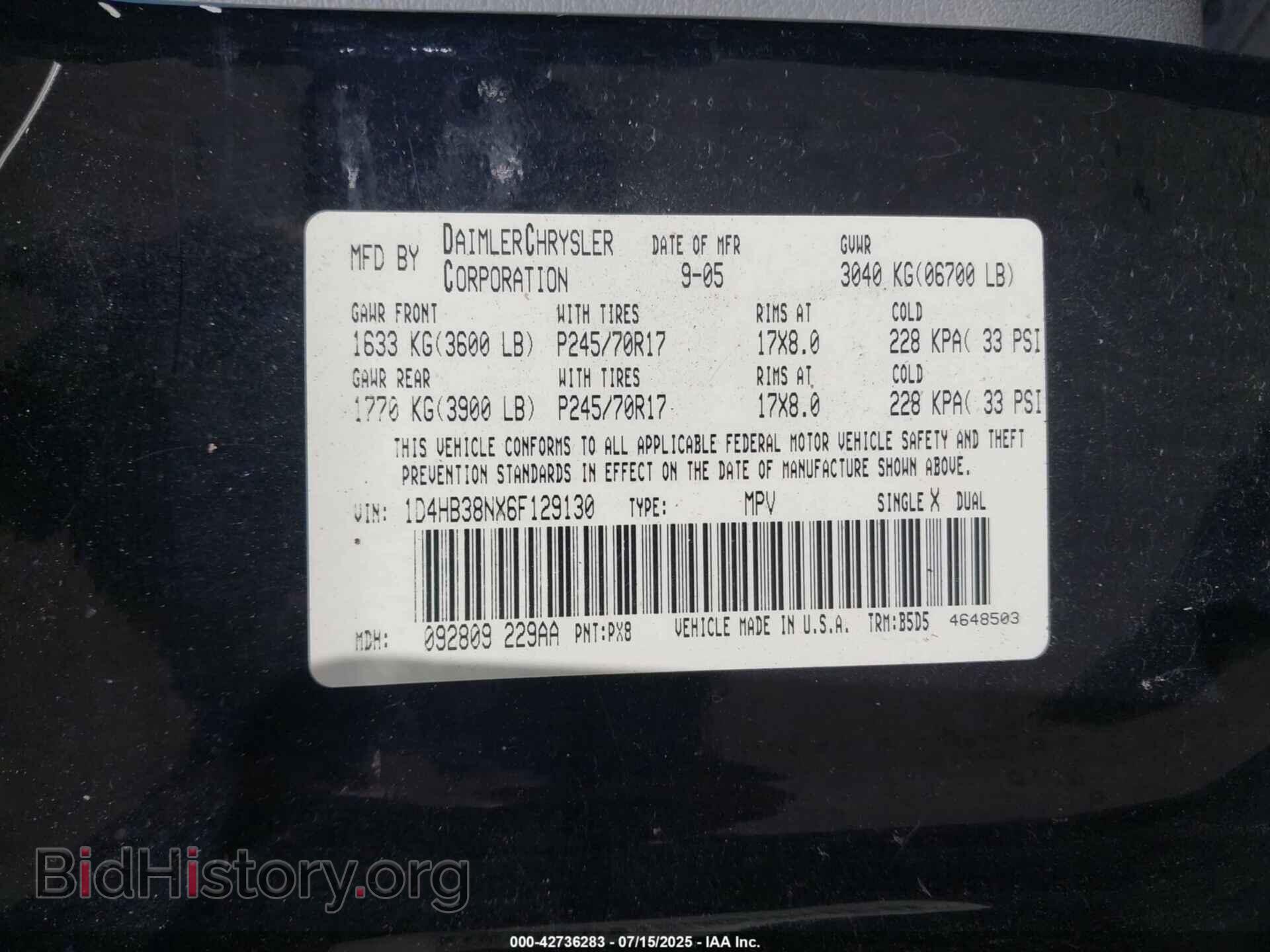 2006 DODGE DURANGO - VIN: 1D4HB38NX6F129130 - Фото 9