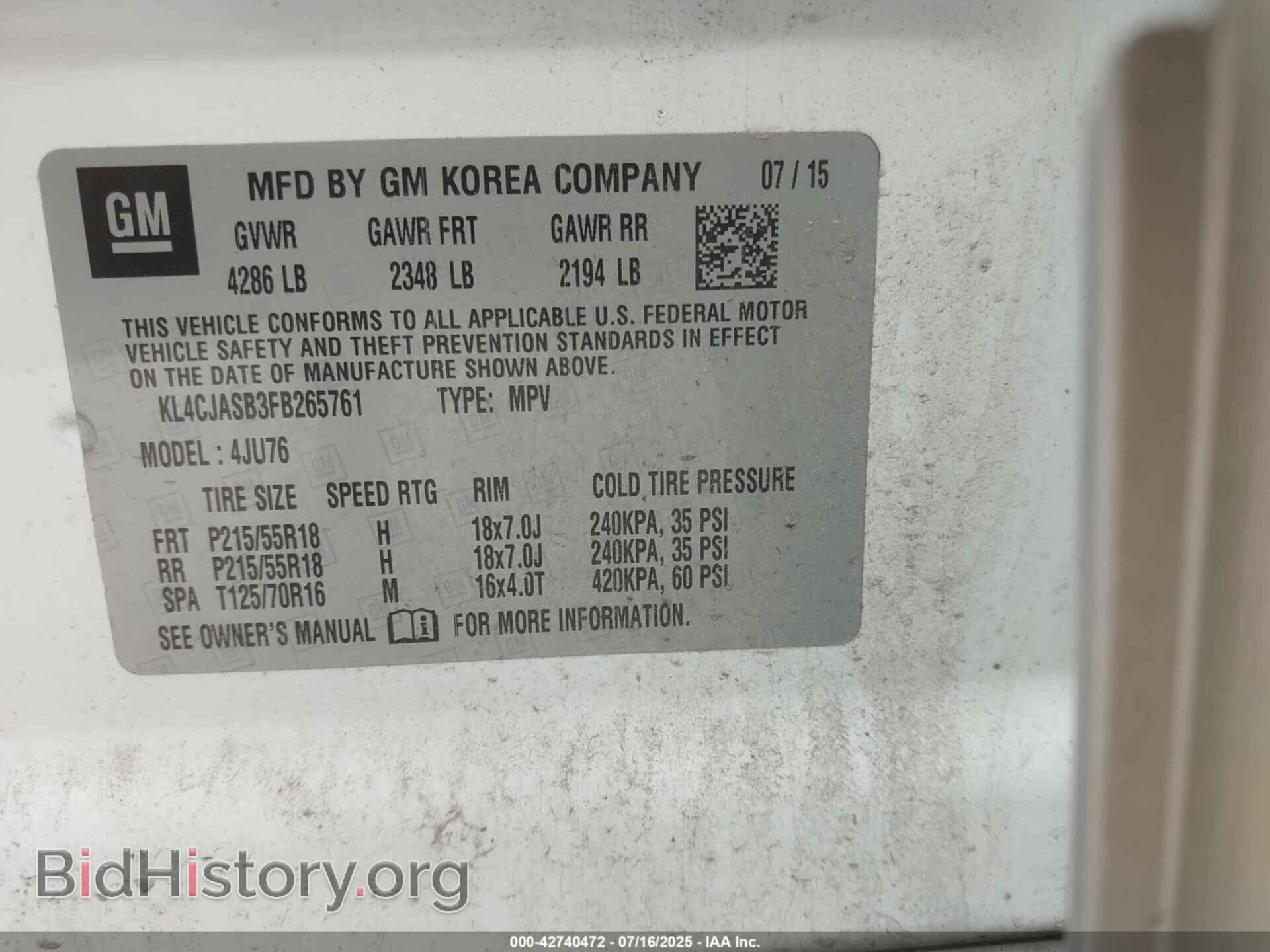 2015 BUICK ENCORE - VIN: KL4CJASB3FB265761 - Photo 9