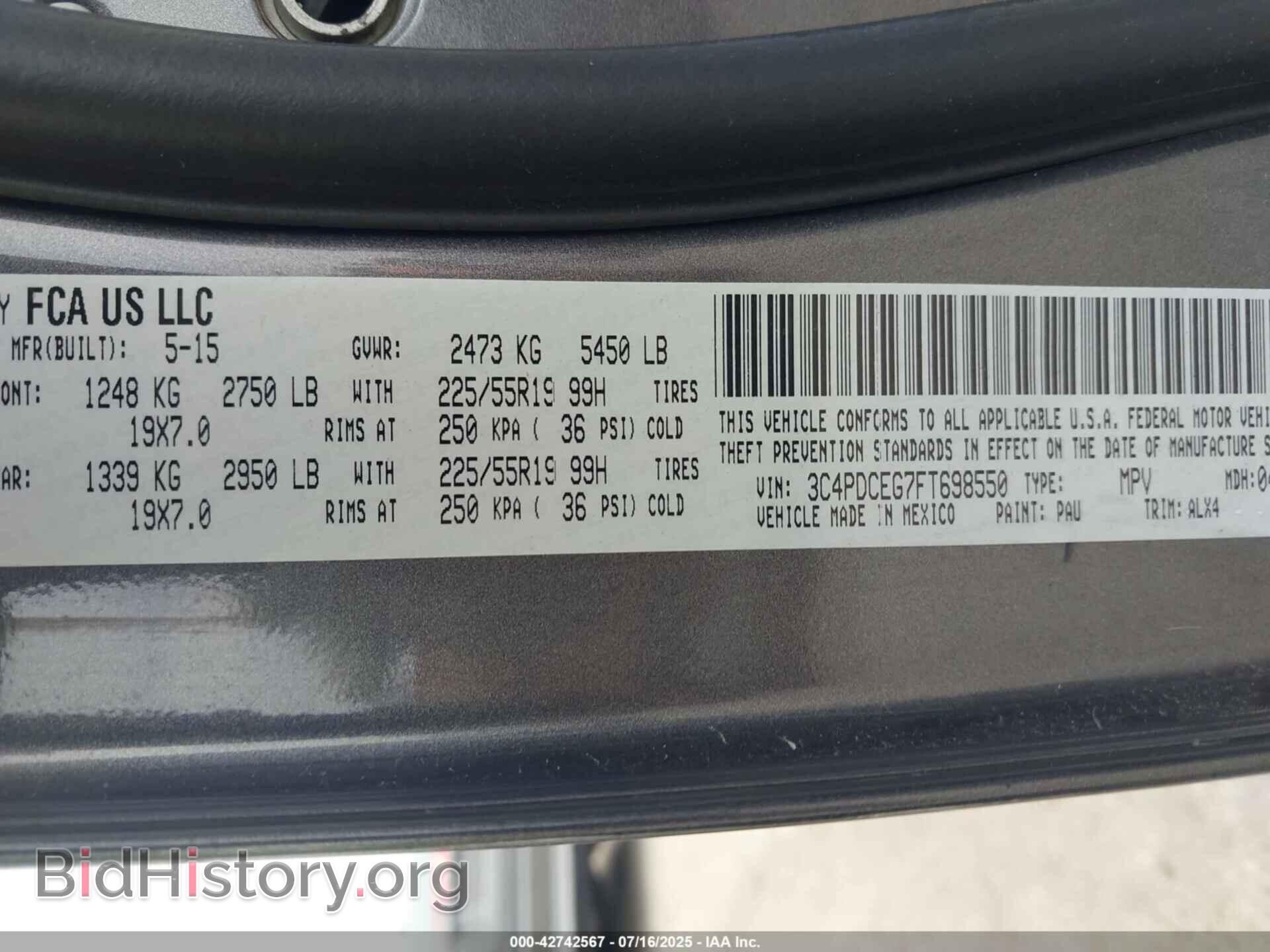 2015 DODGE JOURNEY - VIN: 3C4PDCEG7FT698550 - Photo 9