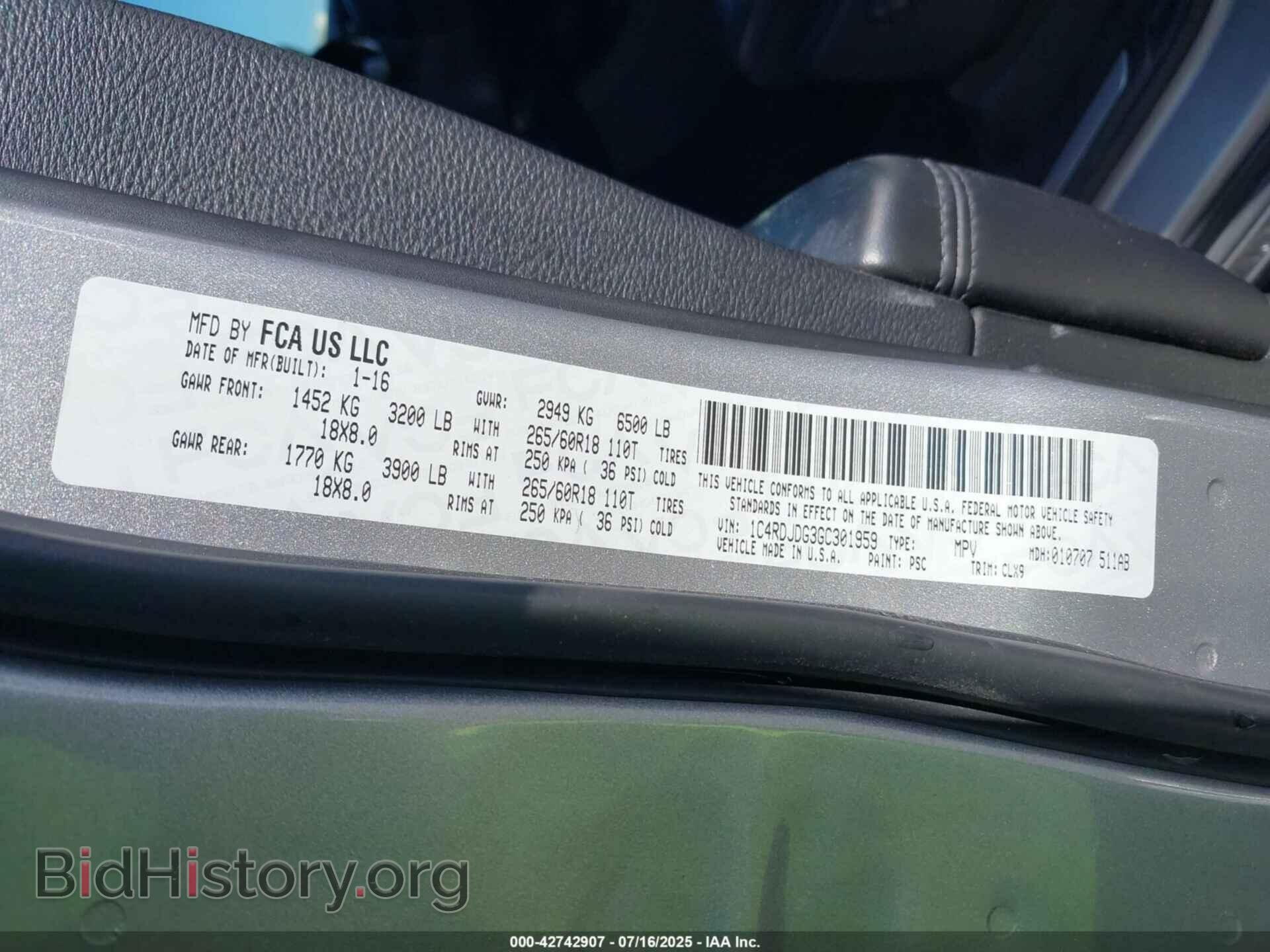 2016 DODGE DURANGO - VIN: 1C4RDJDG3GC301959 - Фото 9