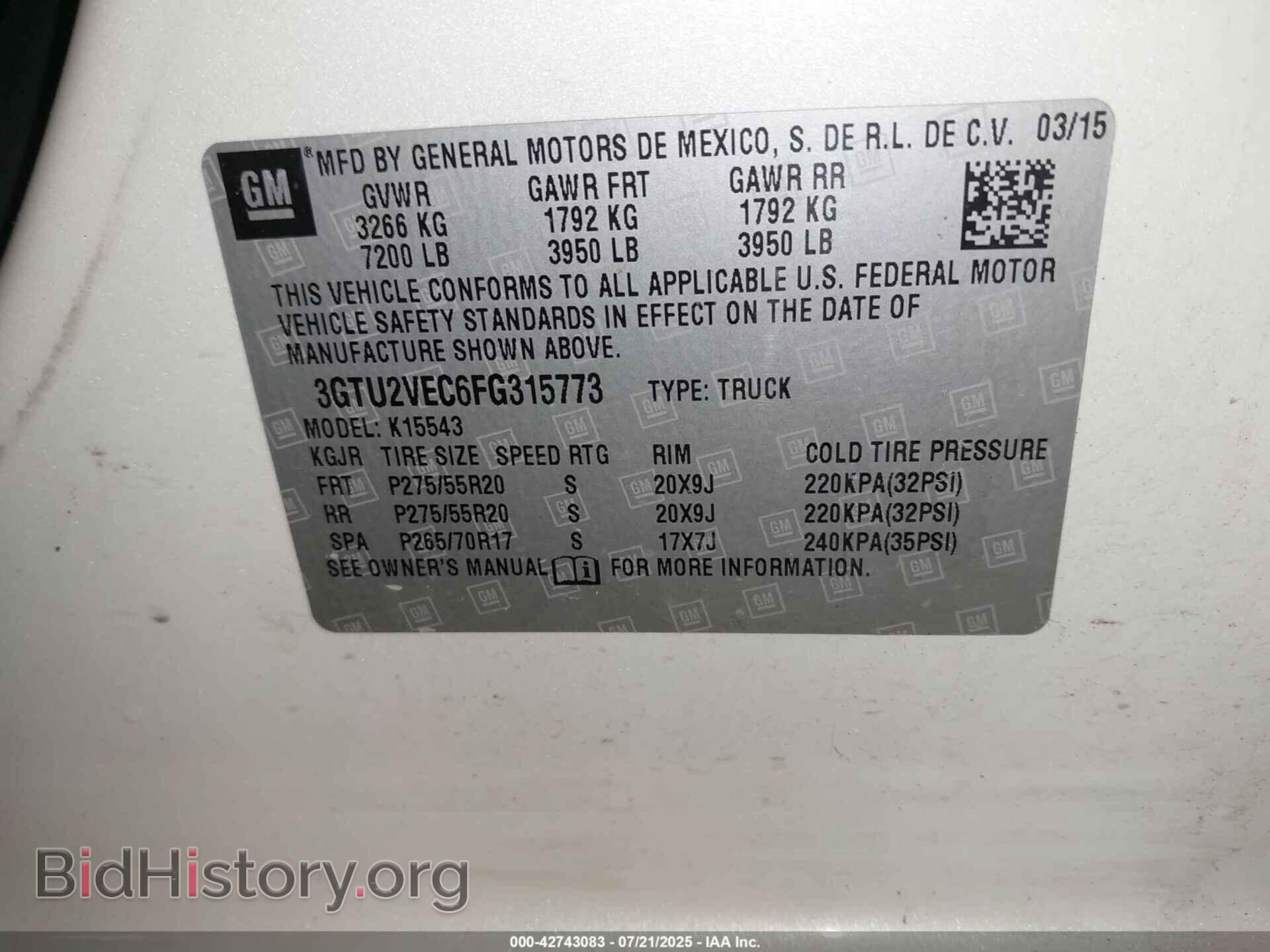 2015 GMC SIERRA 1500 - VIN: 3GTU2VEC6FG315773 - Фото 9