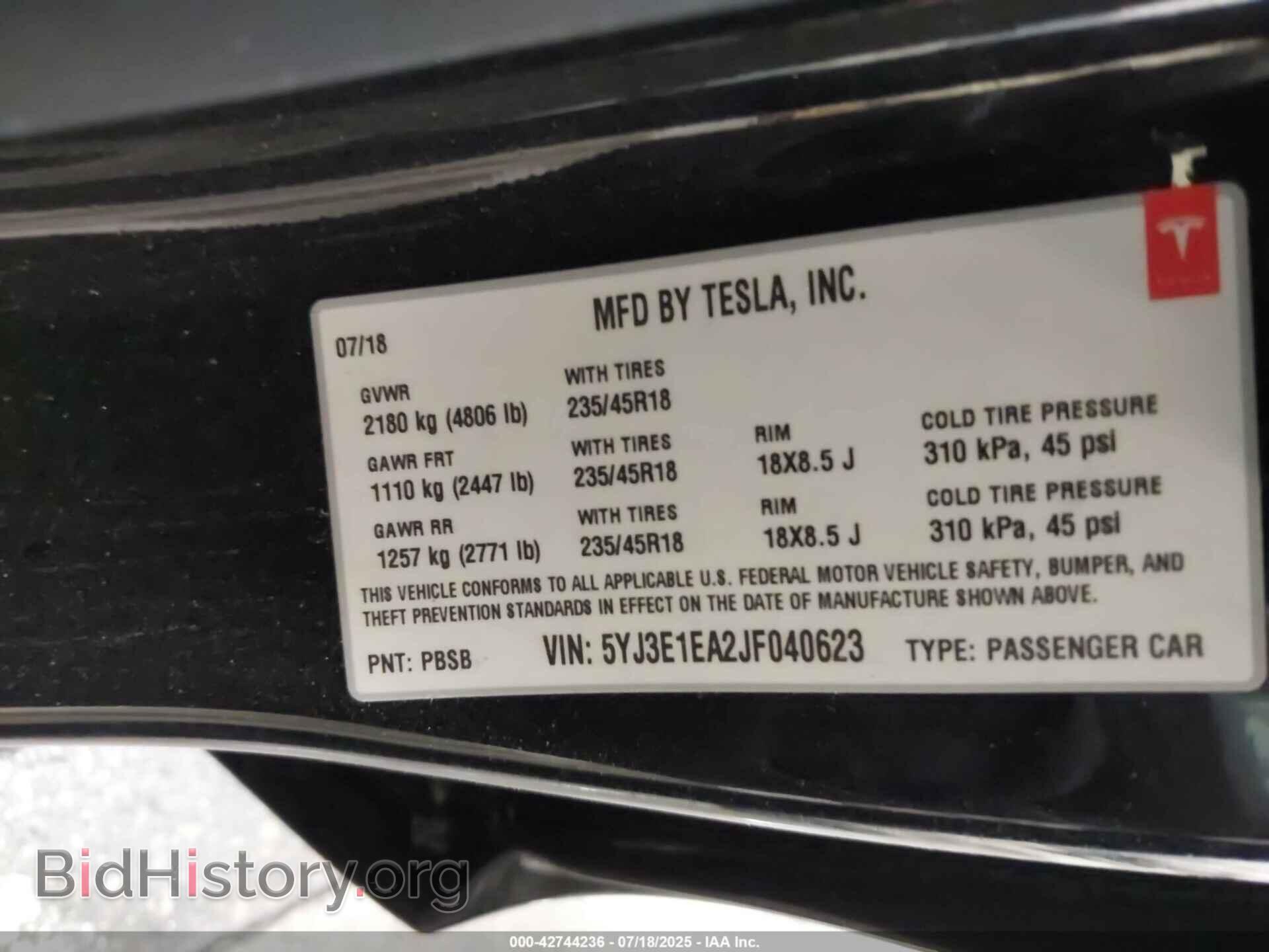 2018 TESLA MODEL 3 - VIN: 5YJ3E1EA2JF040623 - Фото 9