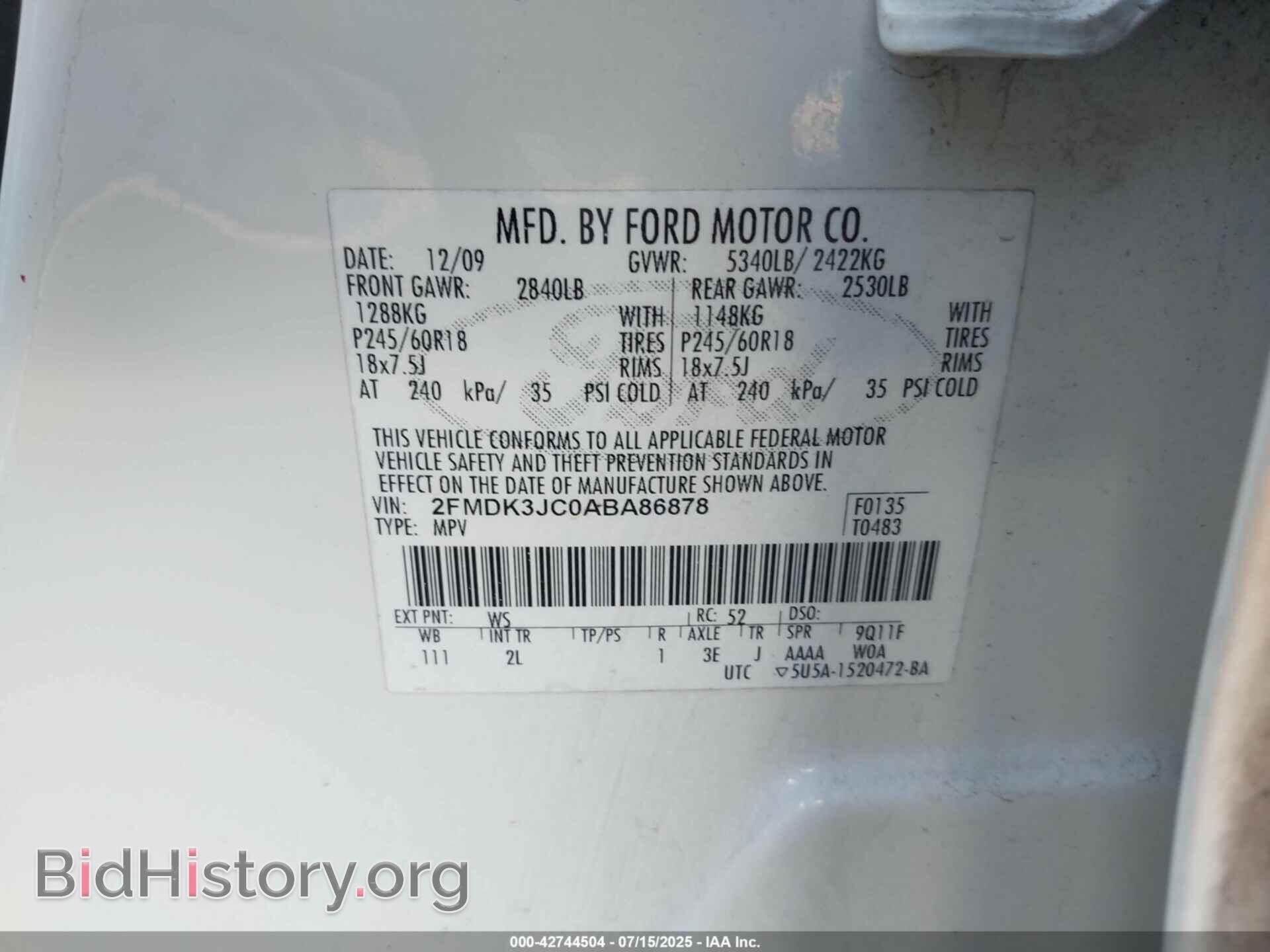 2010 FORD EDGE - VIN: 2FMDK3JC0ABA86878 - Photo 9