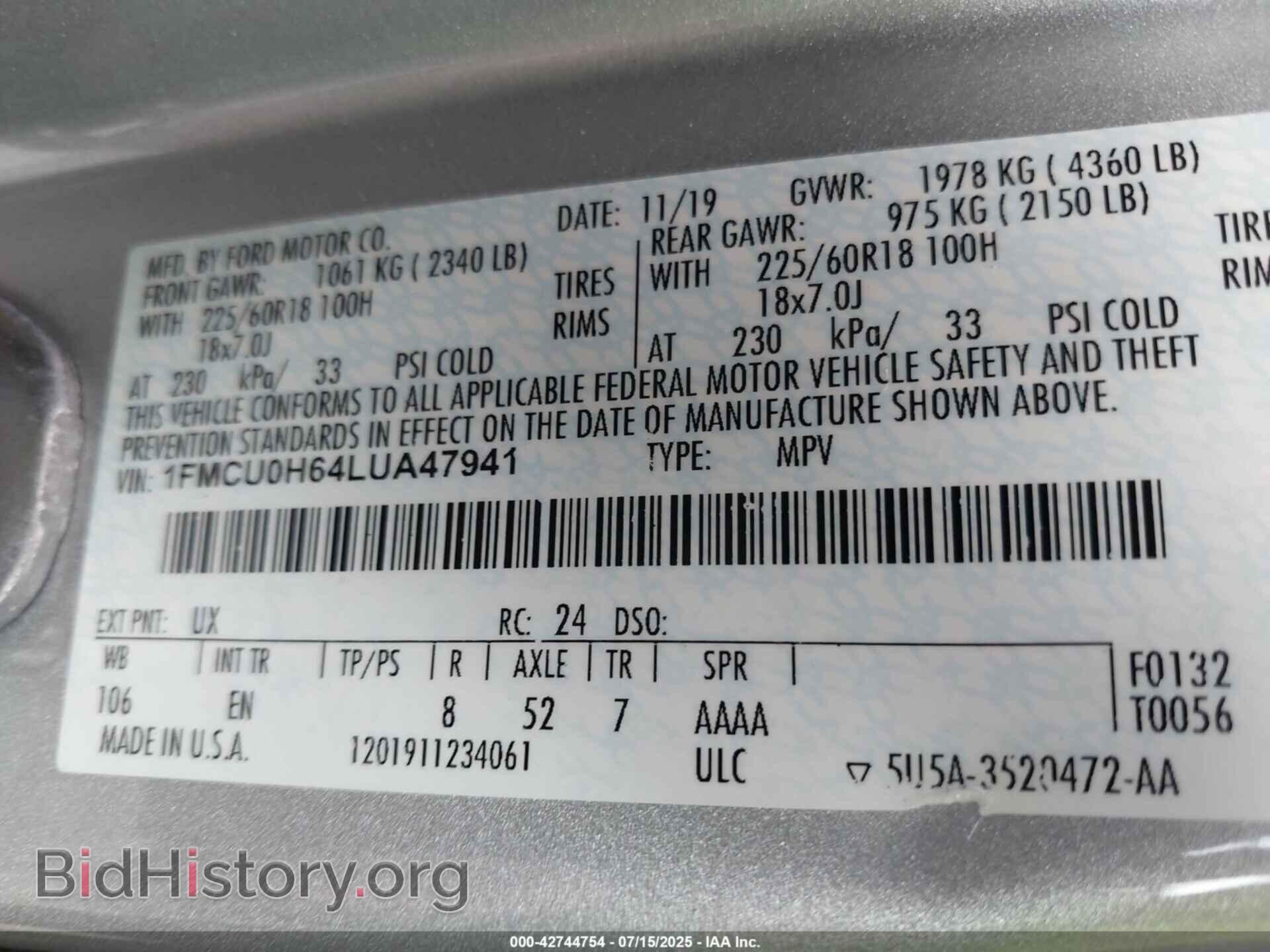 2020 FORD ESCAPE - VIN: 1FMCU0H64LUA47941 - Photo 9