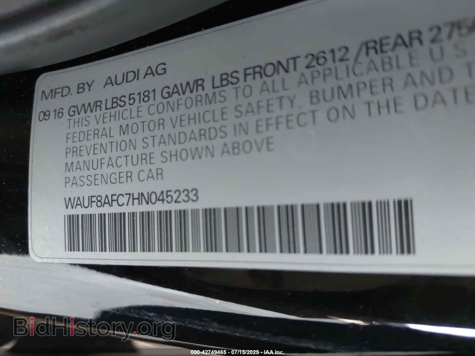 2017 AUDI A6 - VIN: WAUF8AFC7HN045233 - Фото 9