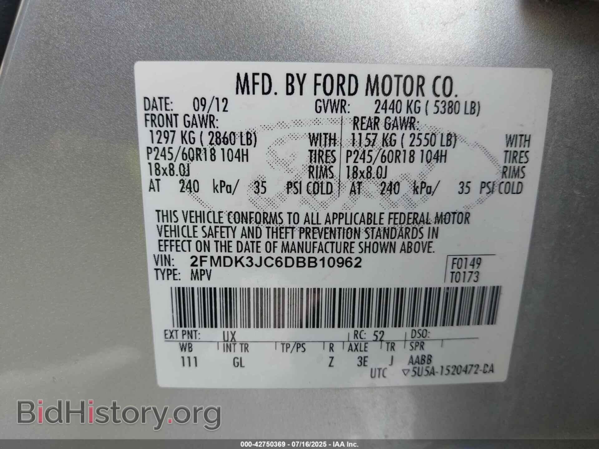 2013 FORD EDGE - VIN: 2FMDK3JC6DBB10962 - Photo 9