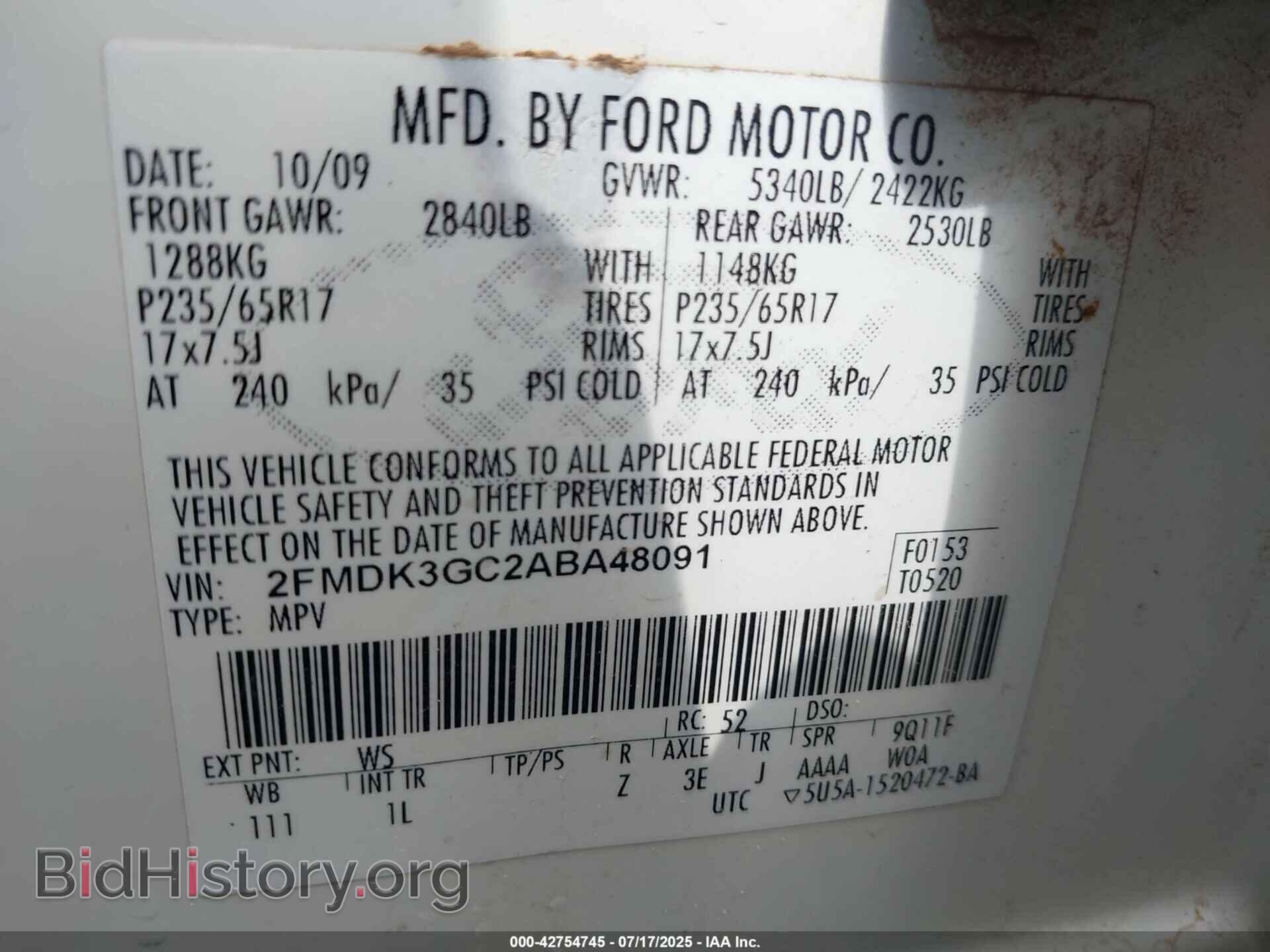2010 FORD EDGE - VIN: 2FMDK3GC2ABA48091 - Фото 9