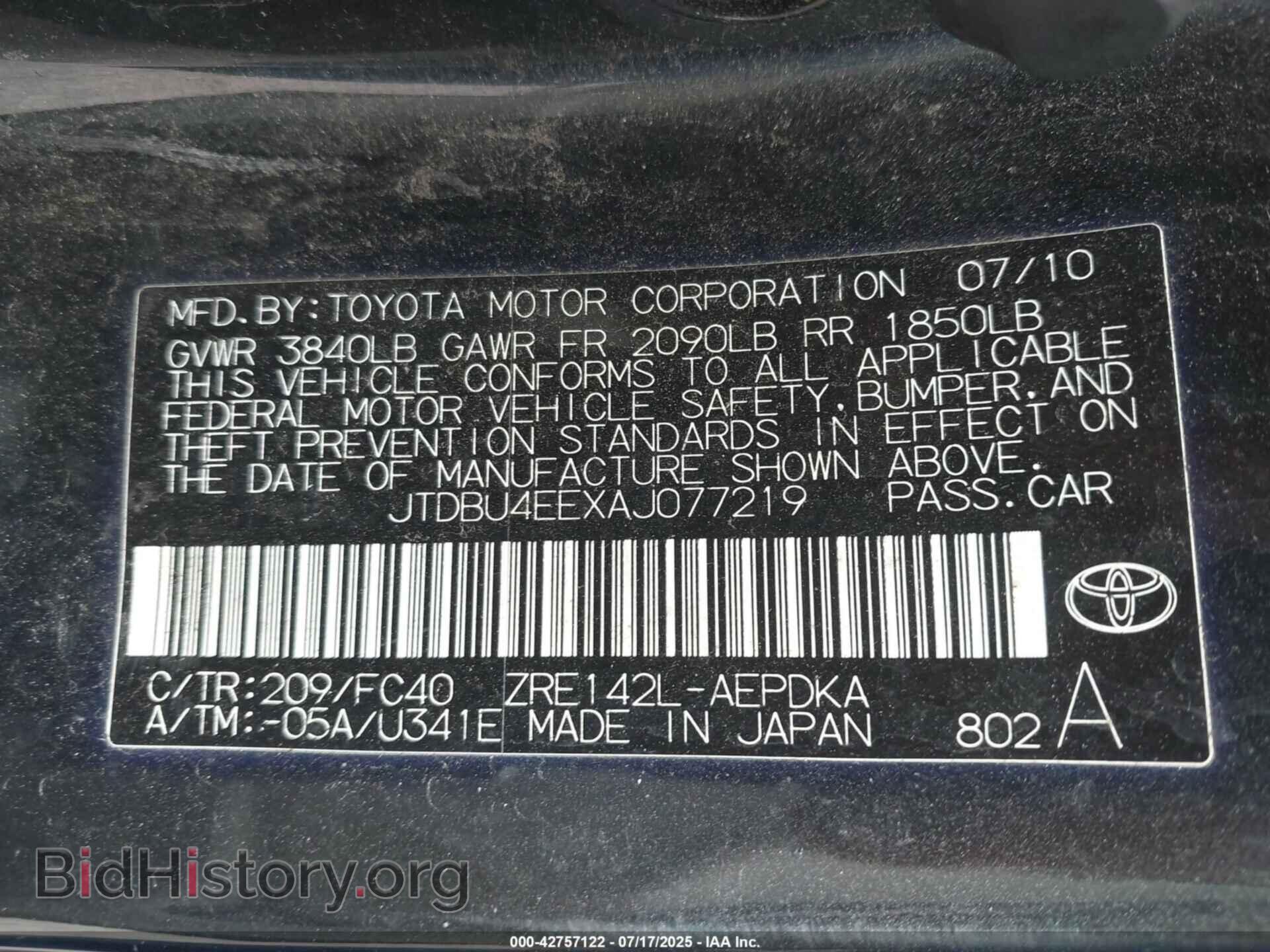 2010 TOYOTA COROLLA - VIN: JTDBU4EEXAJ077219 - Фото 9