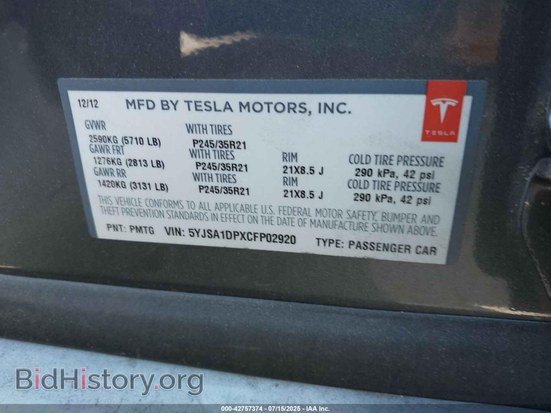 2012 TESLA MODEL S - VIN: 5YJSA1DPXCFP02920 - Photo 9