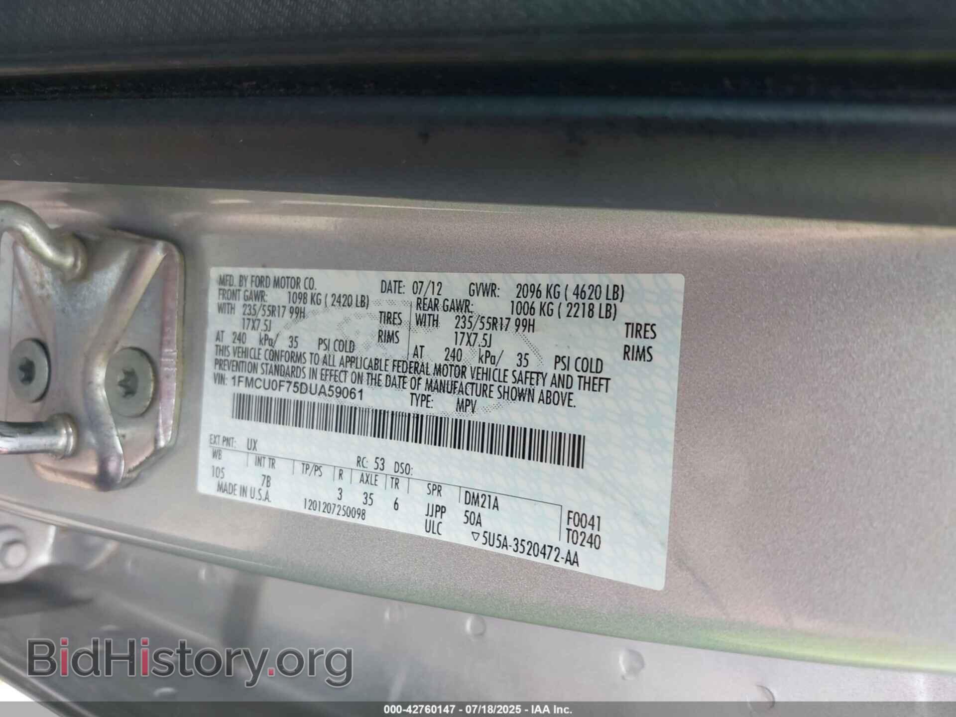 2013 FORD ESCAPE - VIN: 1FMCU0F75DUA59061 - Фото 9