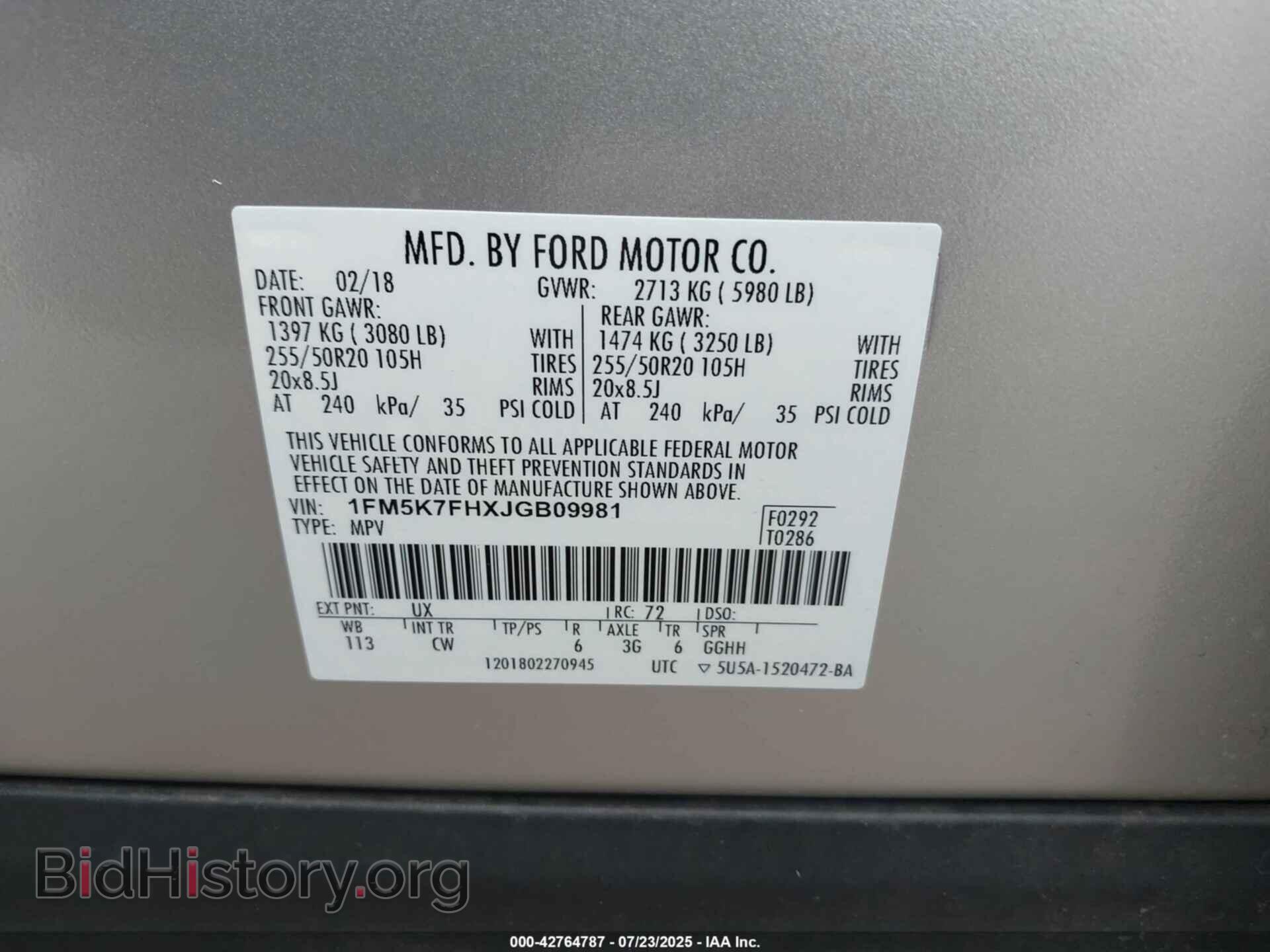 2018 FORD EXPLORER - VIN: 1FM5K7FHXJGB09981 - Photo 9