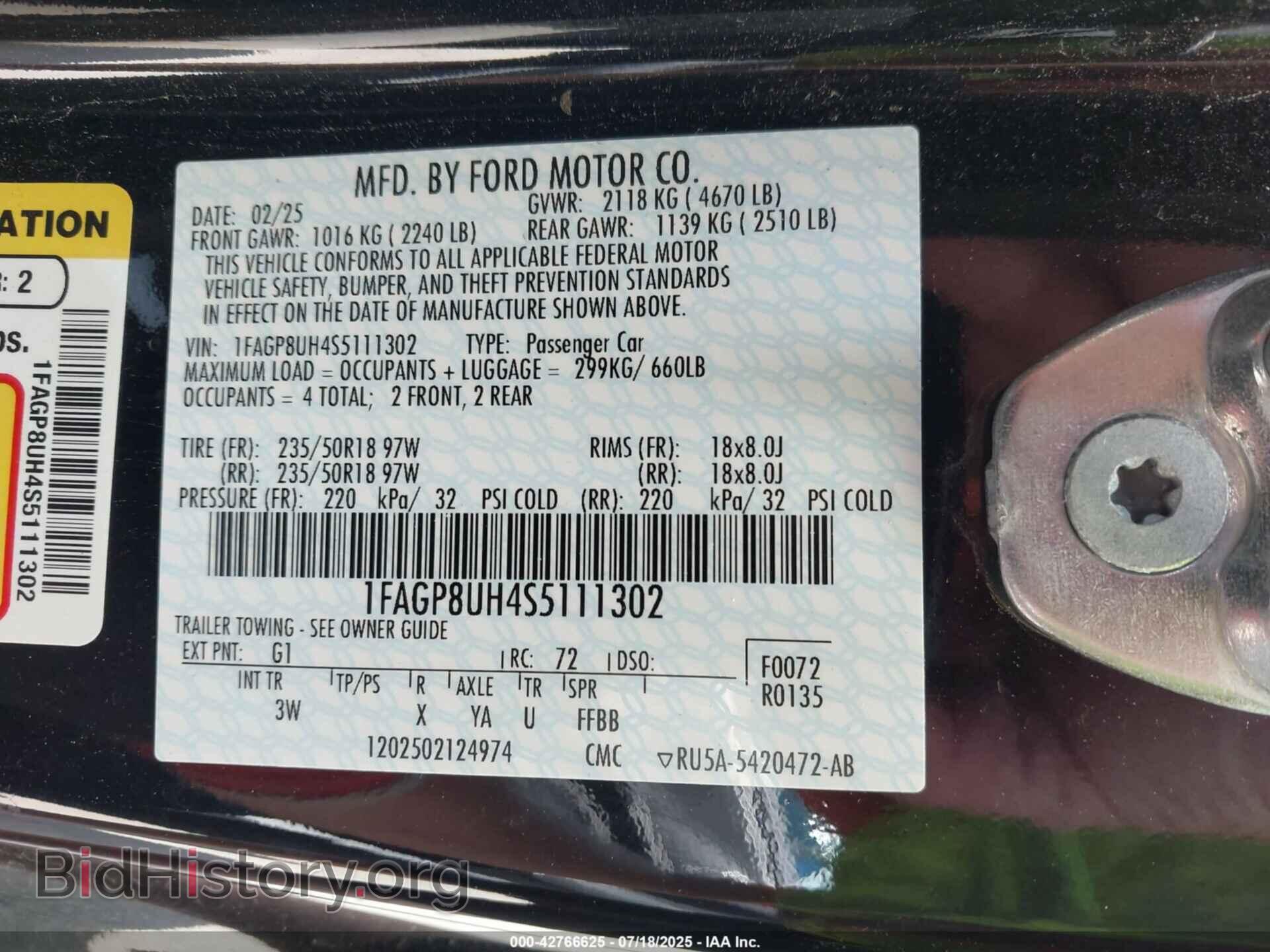 2025 FORD MUSTANG - VIN: 1FAGP8UH4S5111302 - Фото 9
