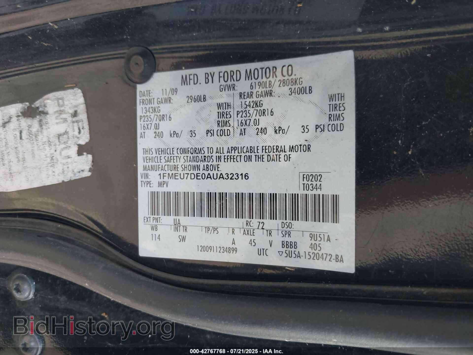 2010 FORD EXPLORER - VIN: 1FMEU7DE0AUA32316 - Фото 9