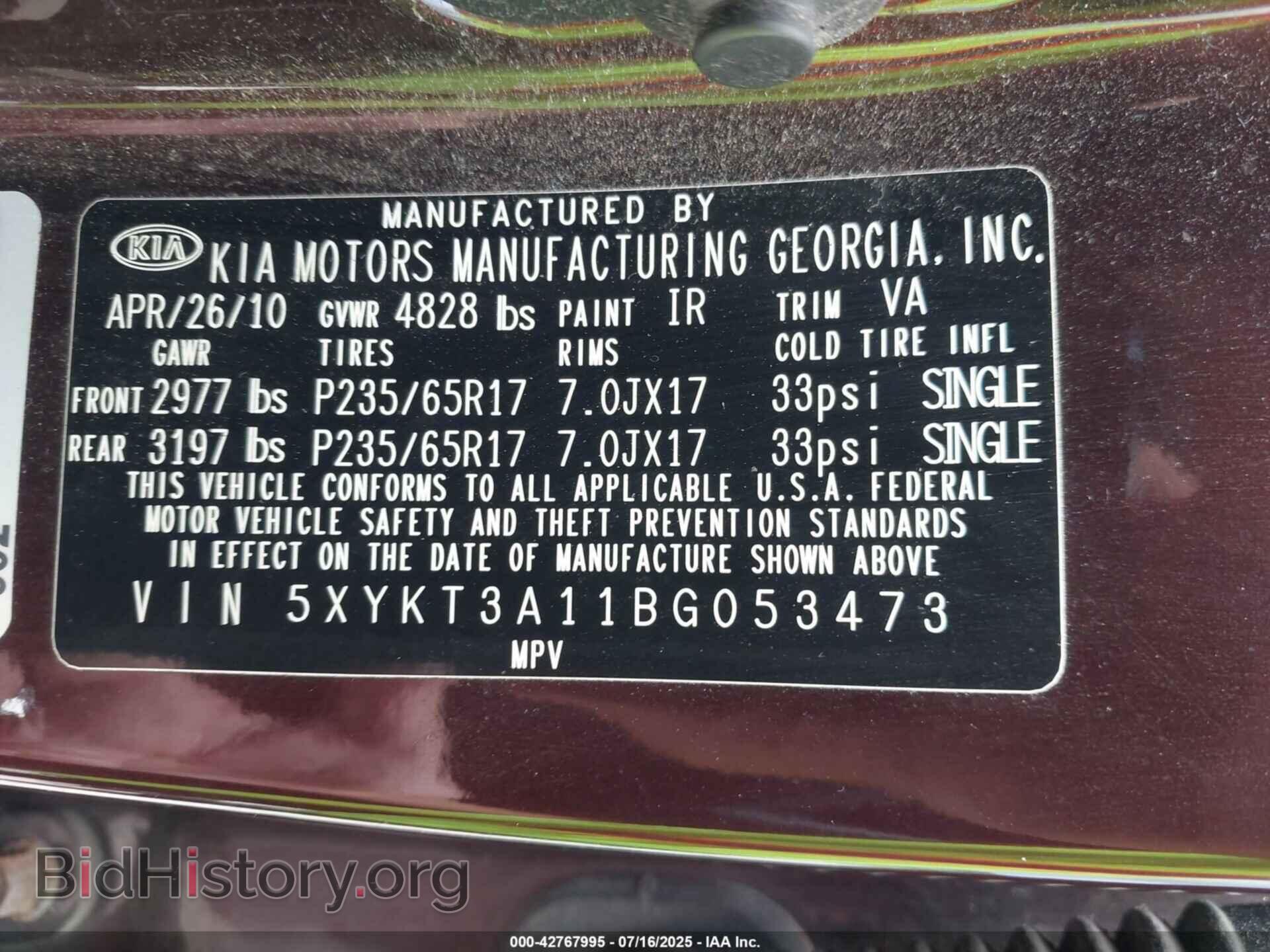 2011 KIA SORENTO - VIN: 5XYKT3A11BG053473 - Фото 9
