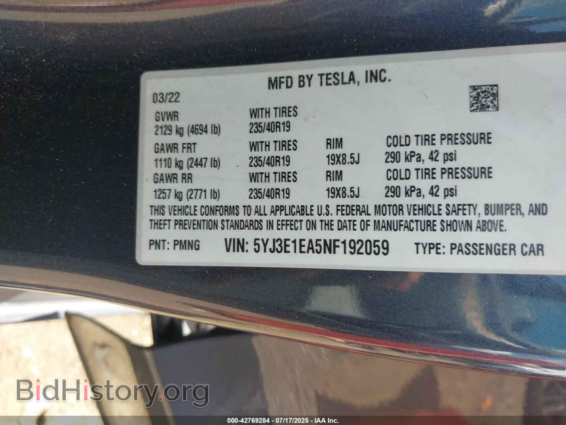 2022 TESLA MODEL 3 - VIN: 5YJ3E1EA5NF192059 - Фото 9