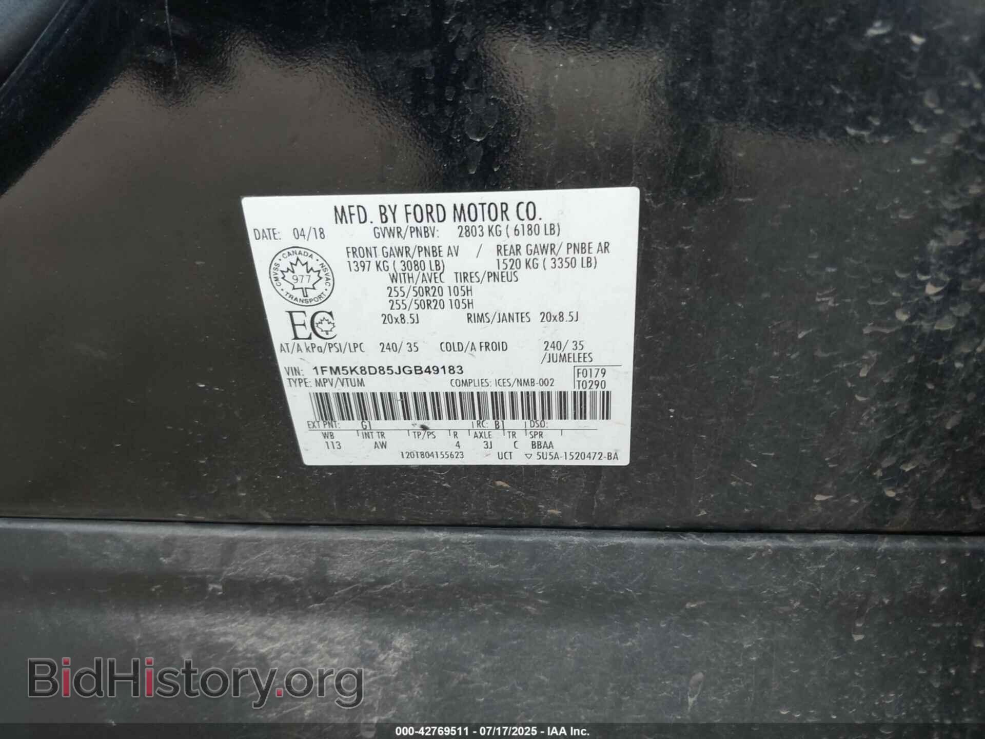 2018 FORD EXPLORER - VIN: 1FM5K8D85JGB49183 - Photo 9