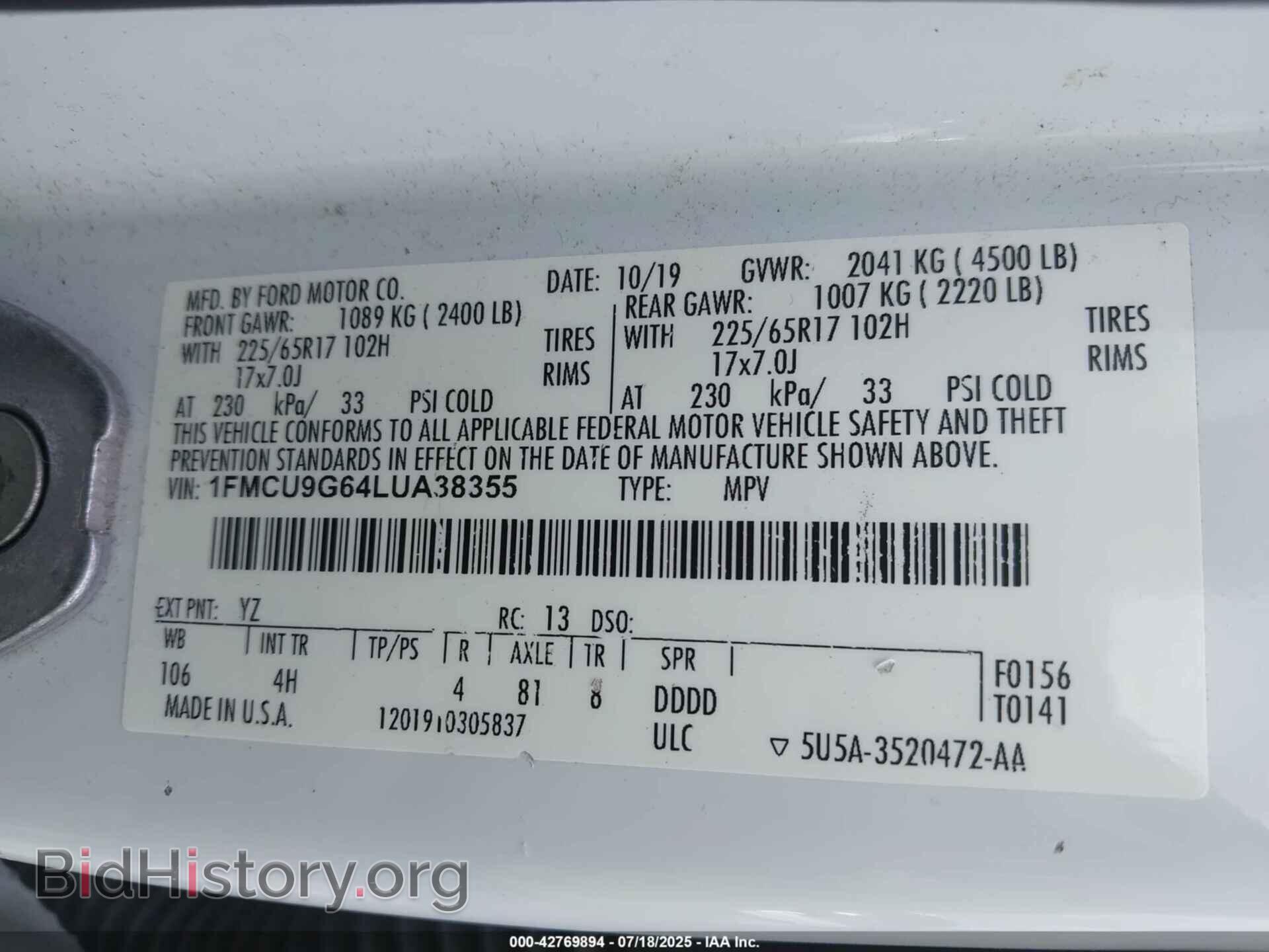 2020 FORD ESCAPE - VIN: 1FMCU9G64LUA38355 - Photo 9