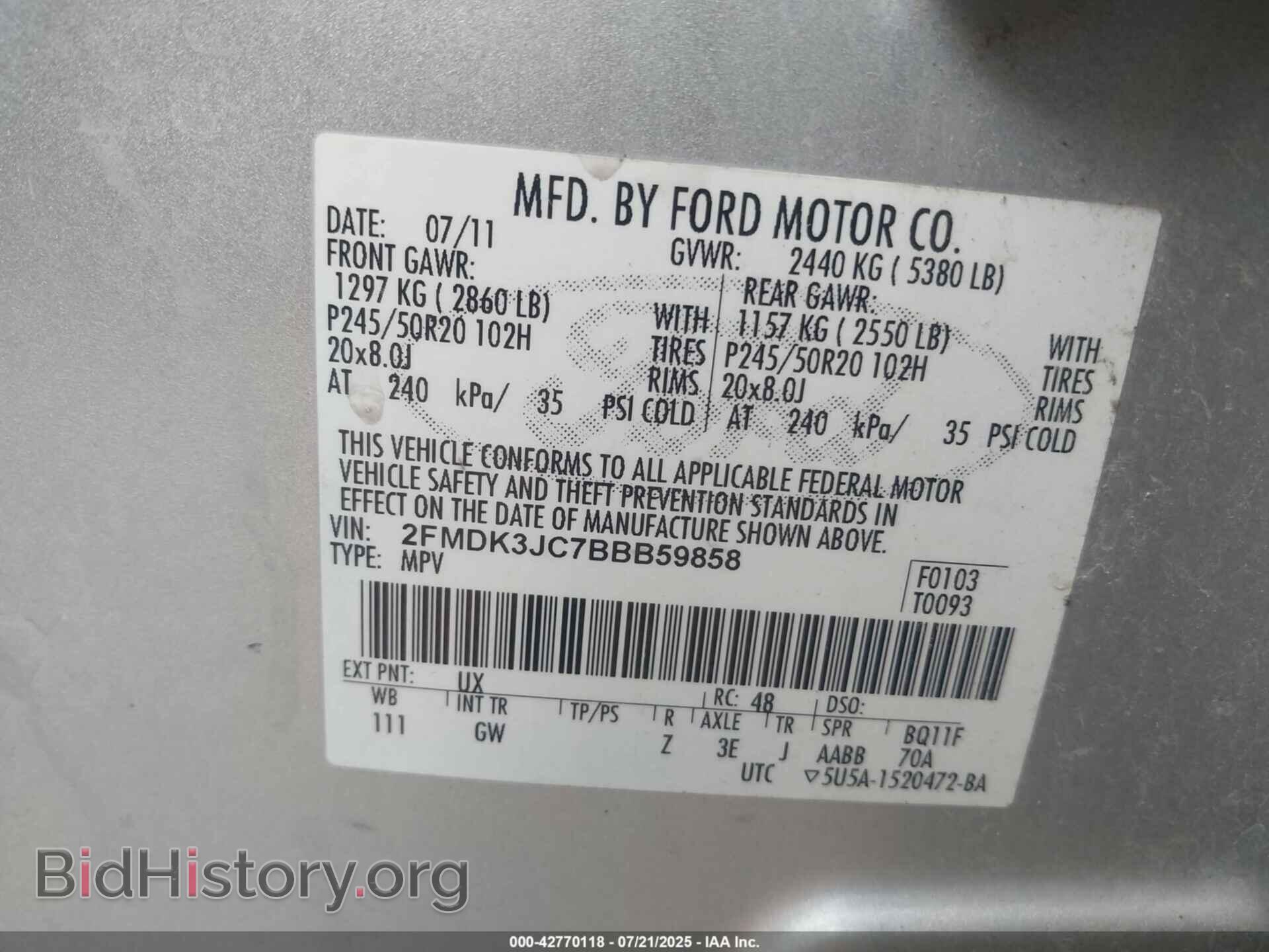 2011 FORD EDGE - VIN: 2FMDK3JC7BBB59858 - Фото 9