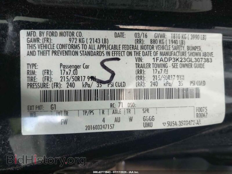 2016 Ford FOCUS (VIN 1FADP3K23GL307383) — фото 9 из 11