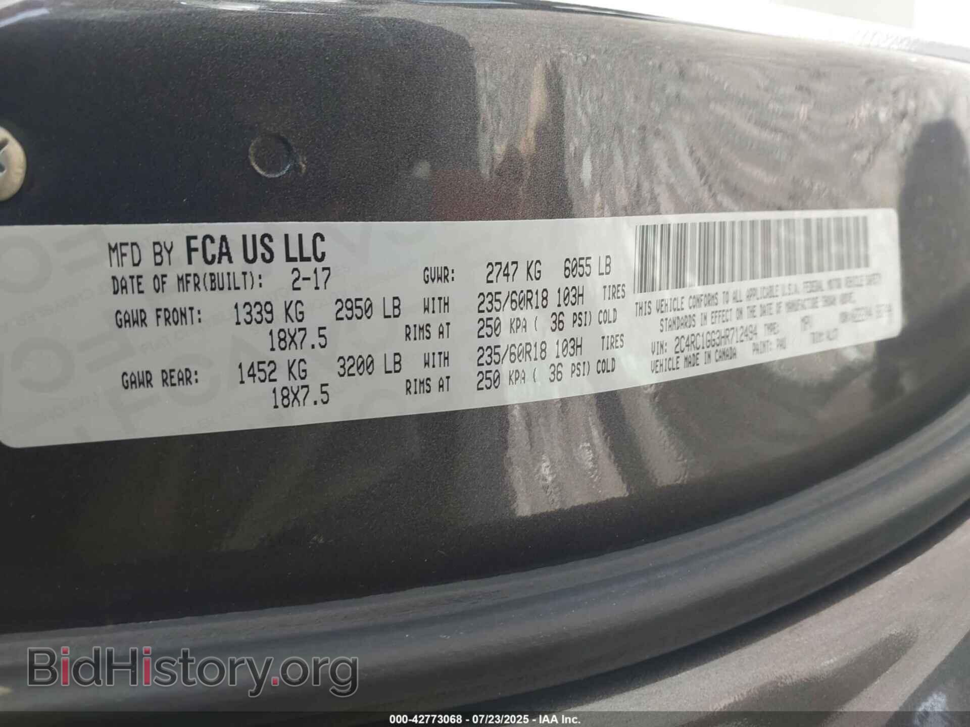 2017 CHRYSLER PACIFICA - VIN: 2C4RC1GG3HR712494 - Фото 9