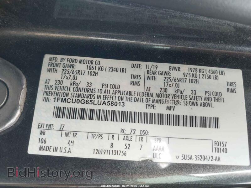 2020 Ford ESCAPE (VIN 1FMCU0G65LUA58013) — фото 9 из 16