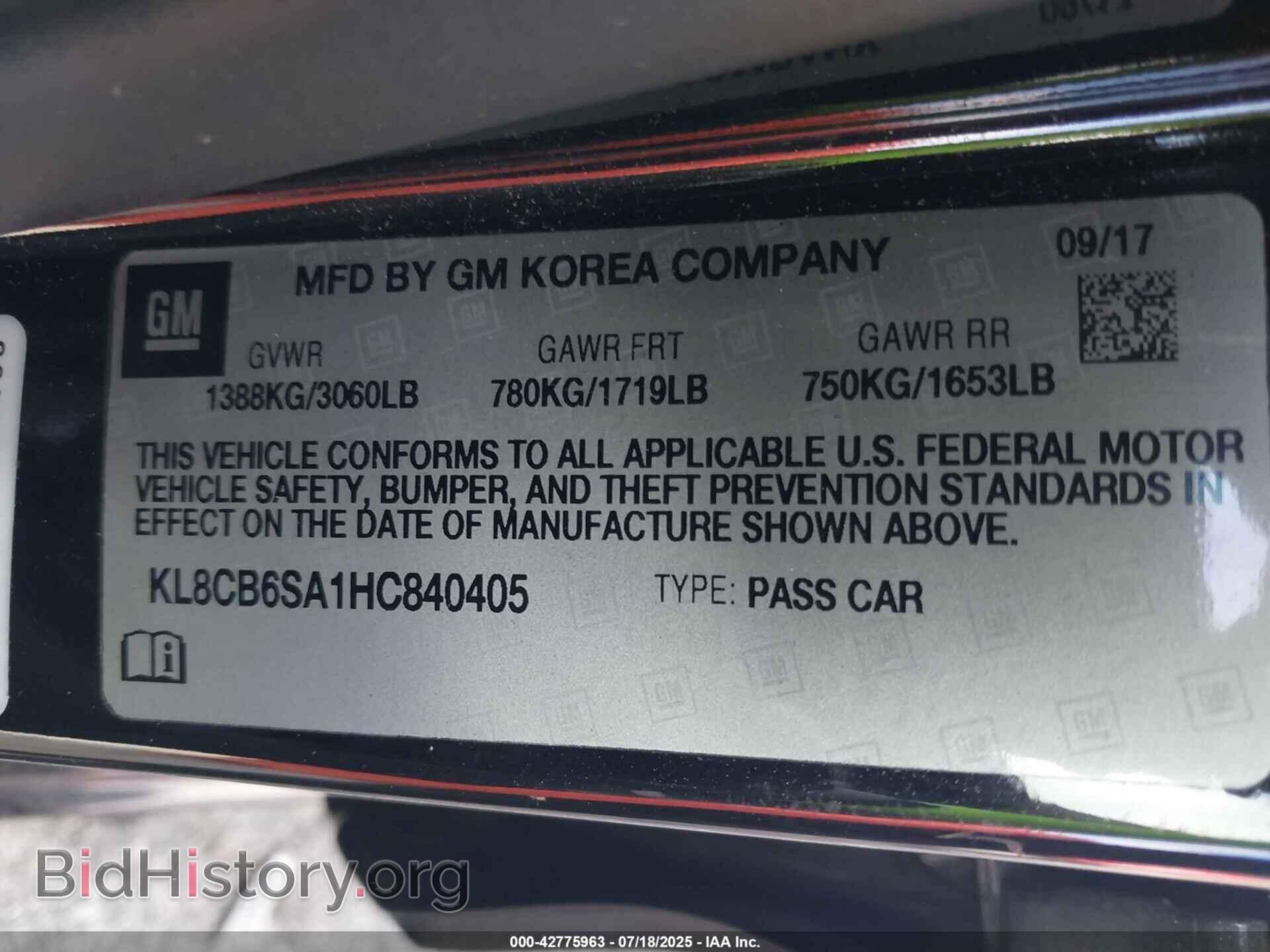 2017 CHEVROLET SPARK - VIN: KL8CB6SA1HC840405 - Фото 9
