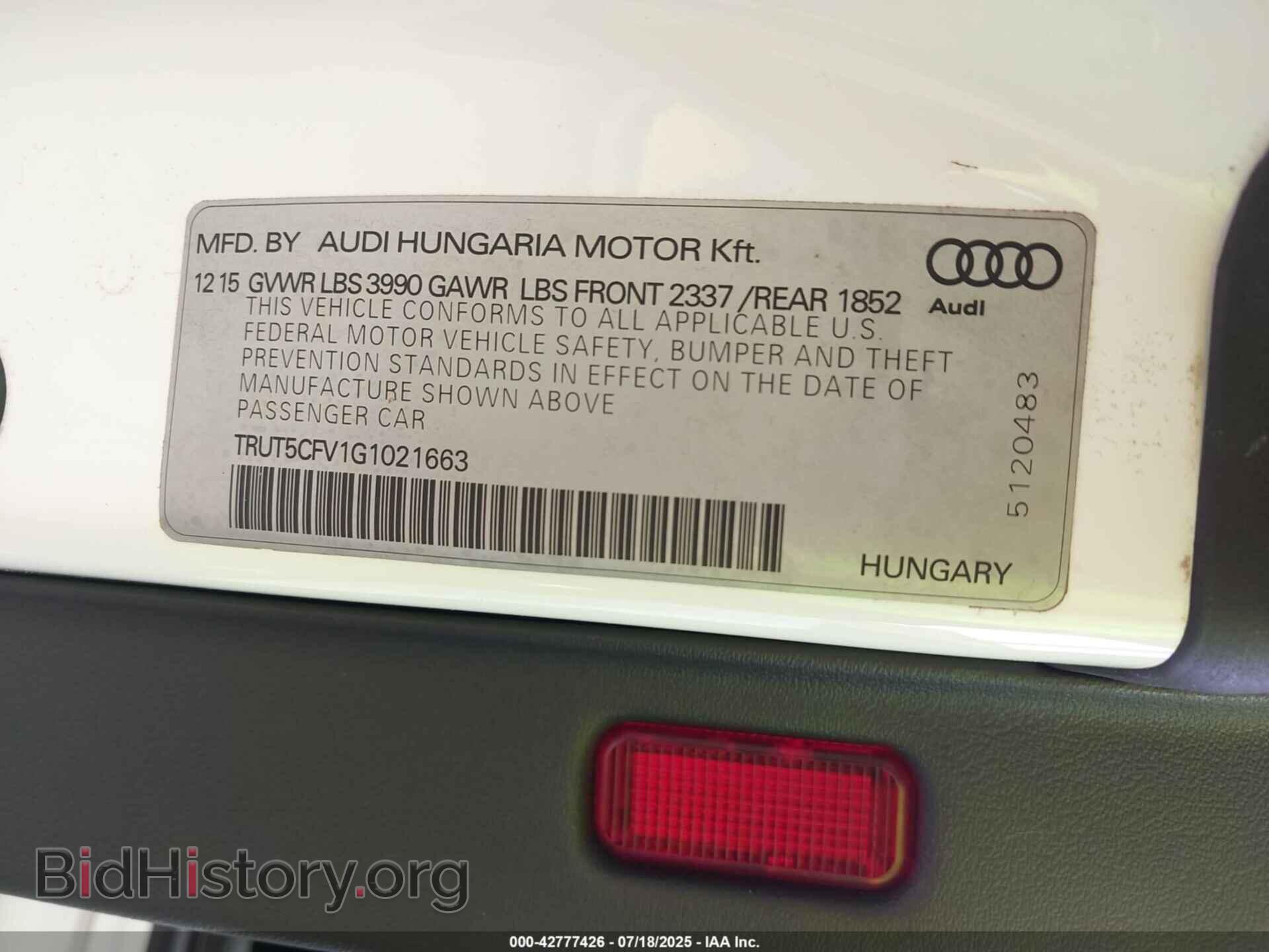 2016 AUDI TT - VIN: TRUT5CFV1G1021663 - Photo 9