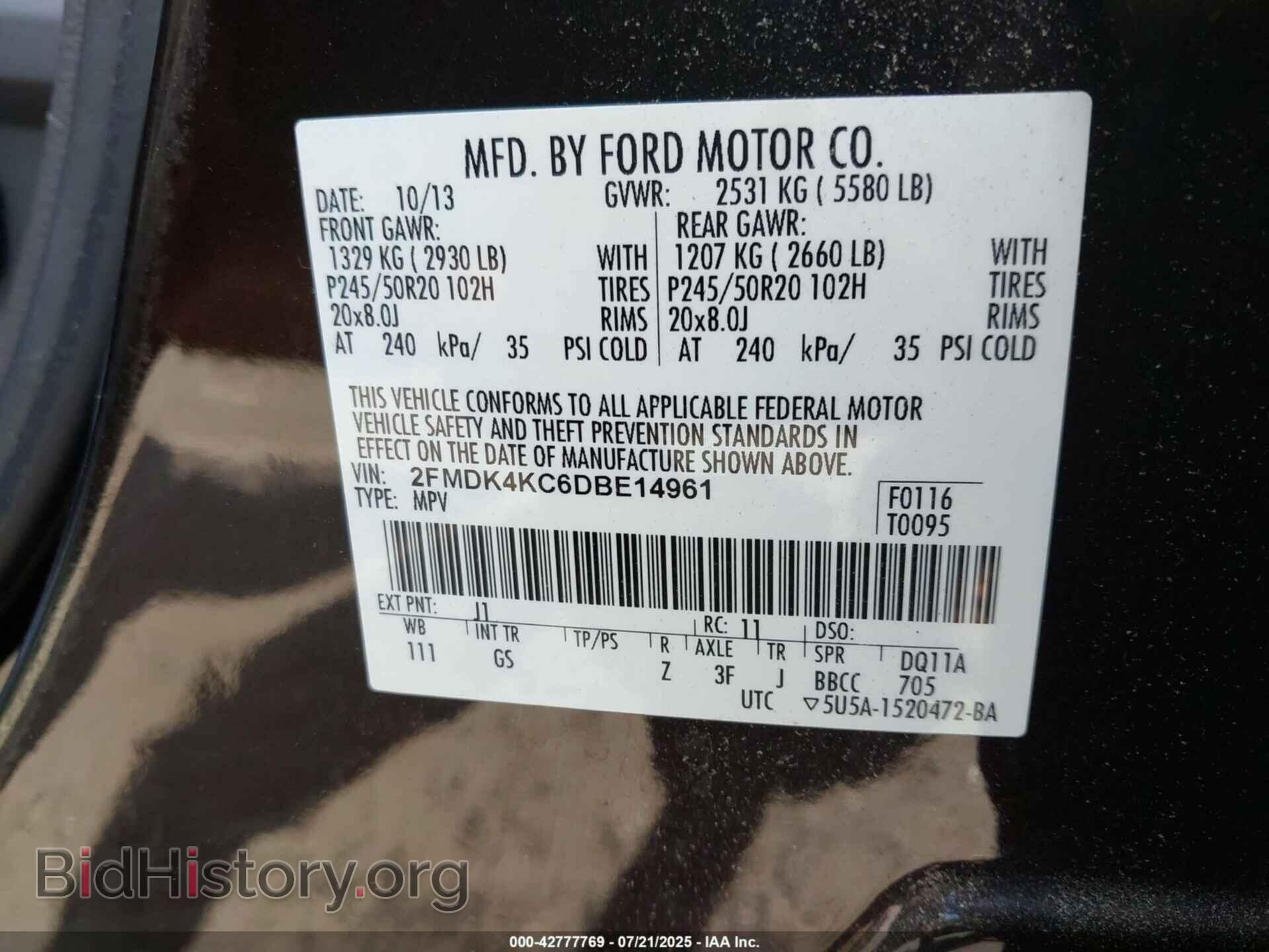 2013 FORD EDGE - VIN: 2FMDK4KC6DBE14961 - Фото 9