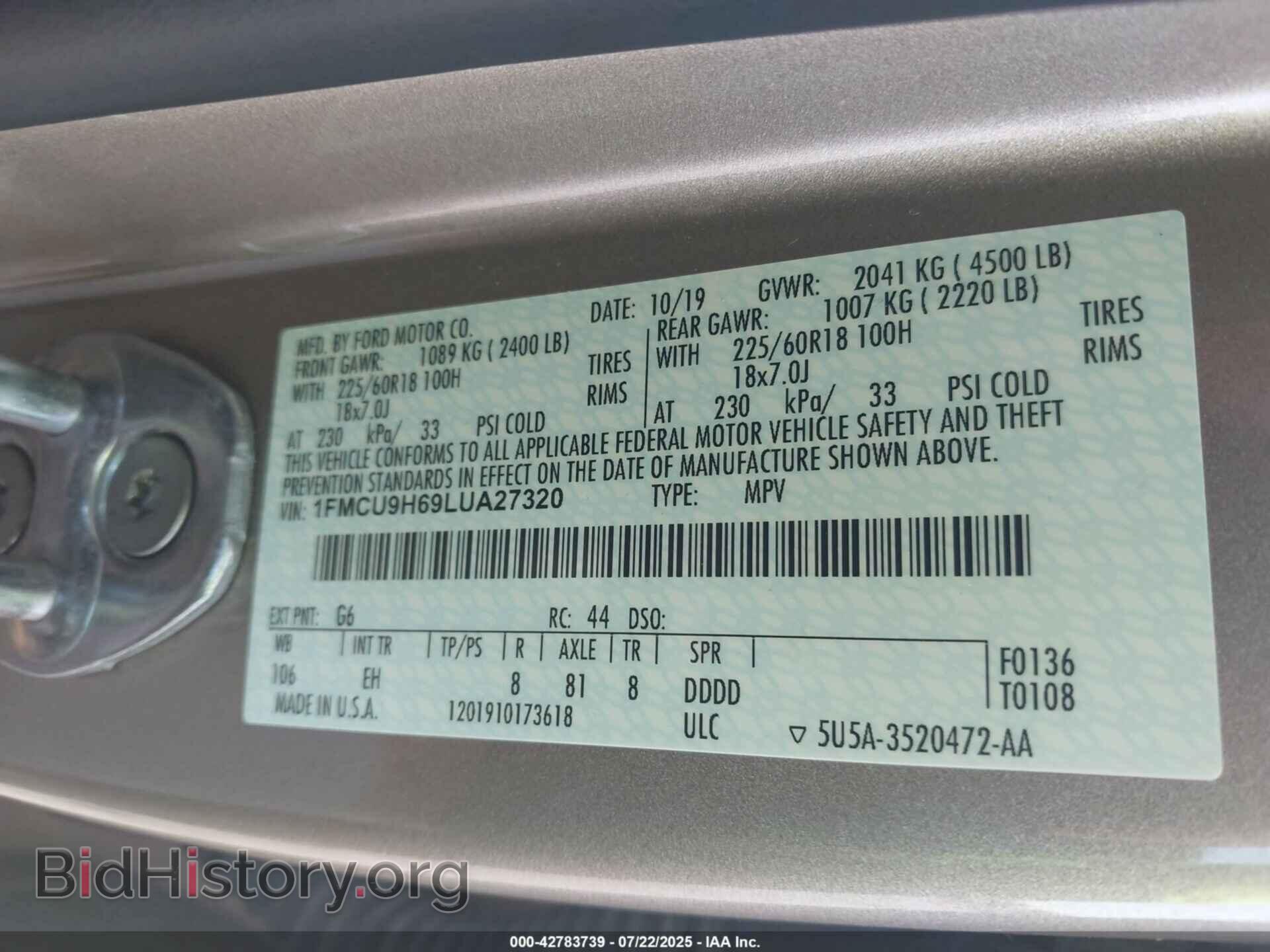 2020 FORD ESCAPE - VIN: 1FMCU9H69LUA27320 - Photo 9