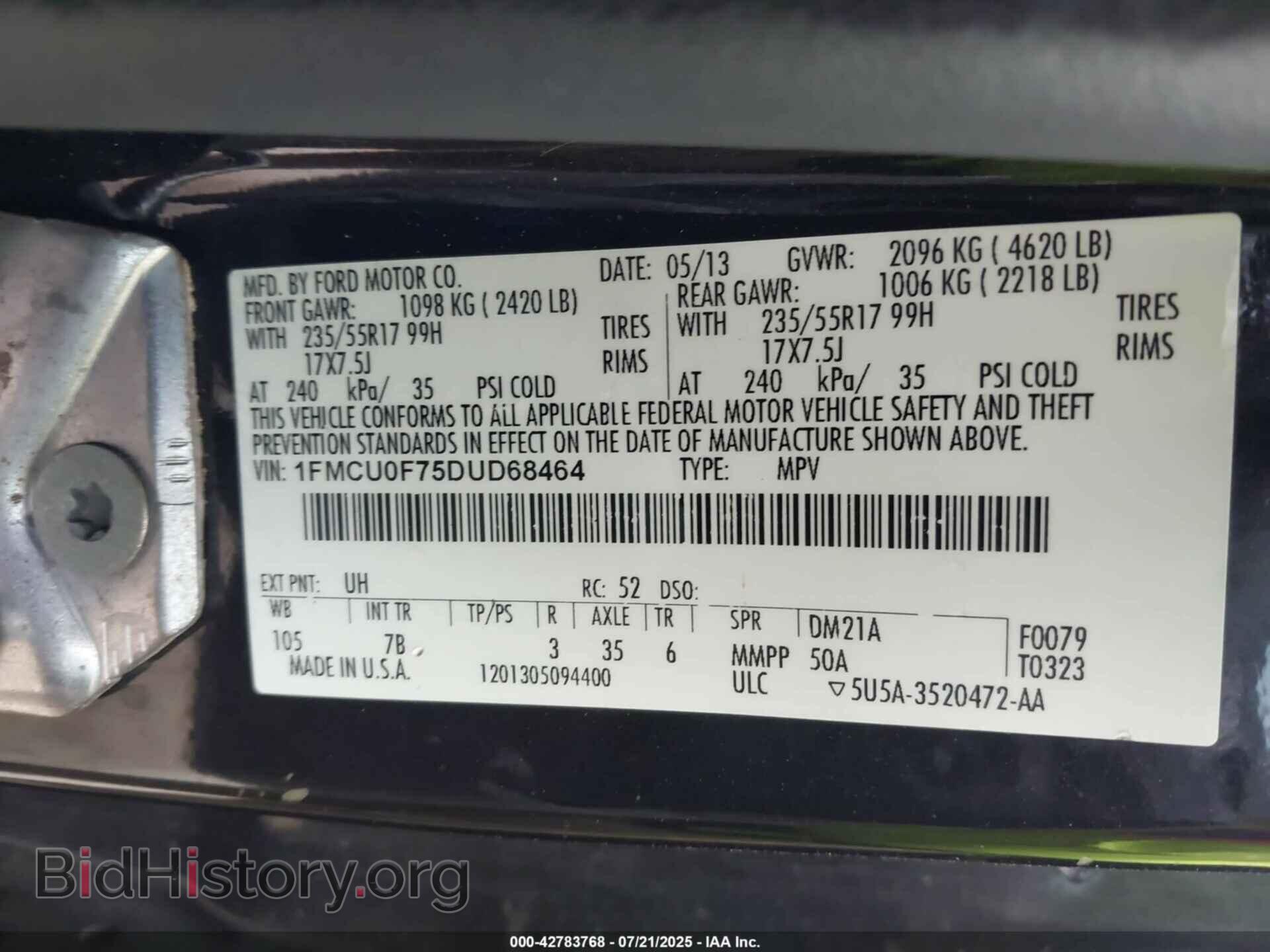 2013 FORD ESCAPE - VIN: 1FMCU0F75DUD68464 - Фото 9