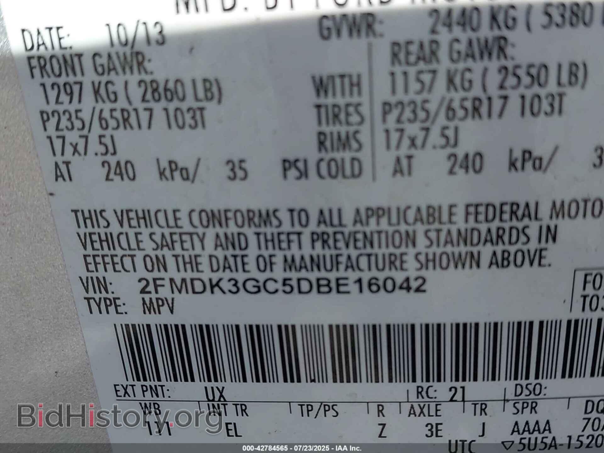 2013 FORD EDGE - VIN: 2FMDK3GC5DBE16042 - Фото 9