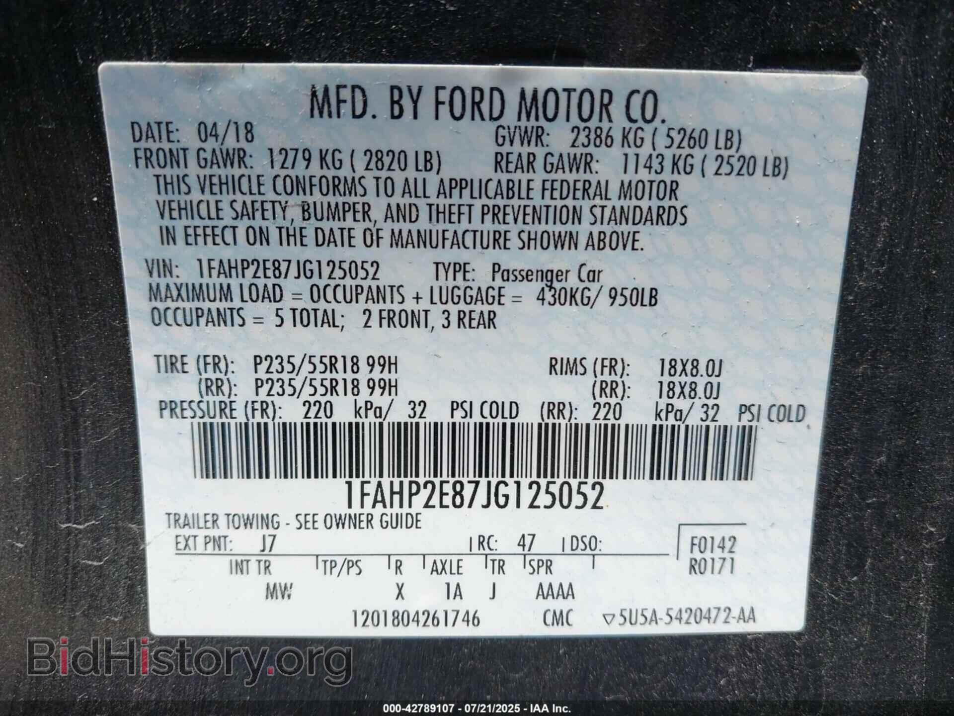 2018 FORD TAURUS - VIN: 1FAHP2E87JG125052 - Photo 9