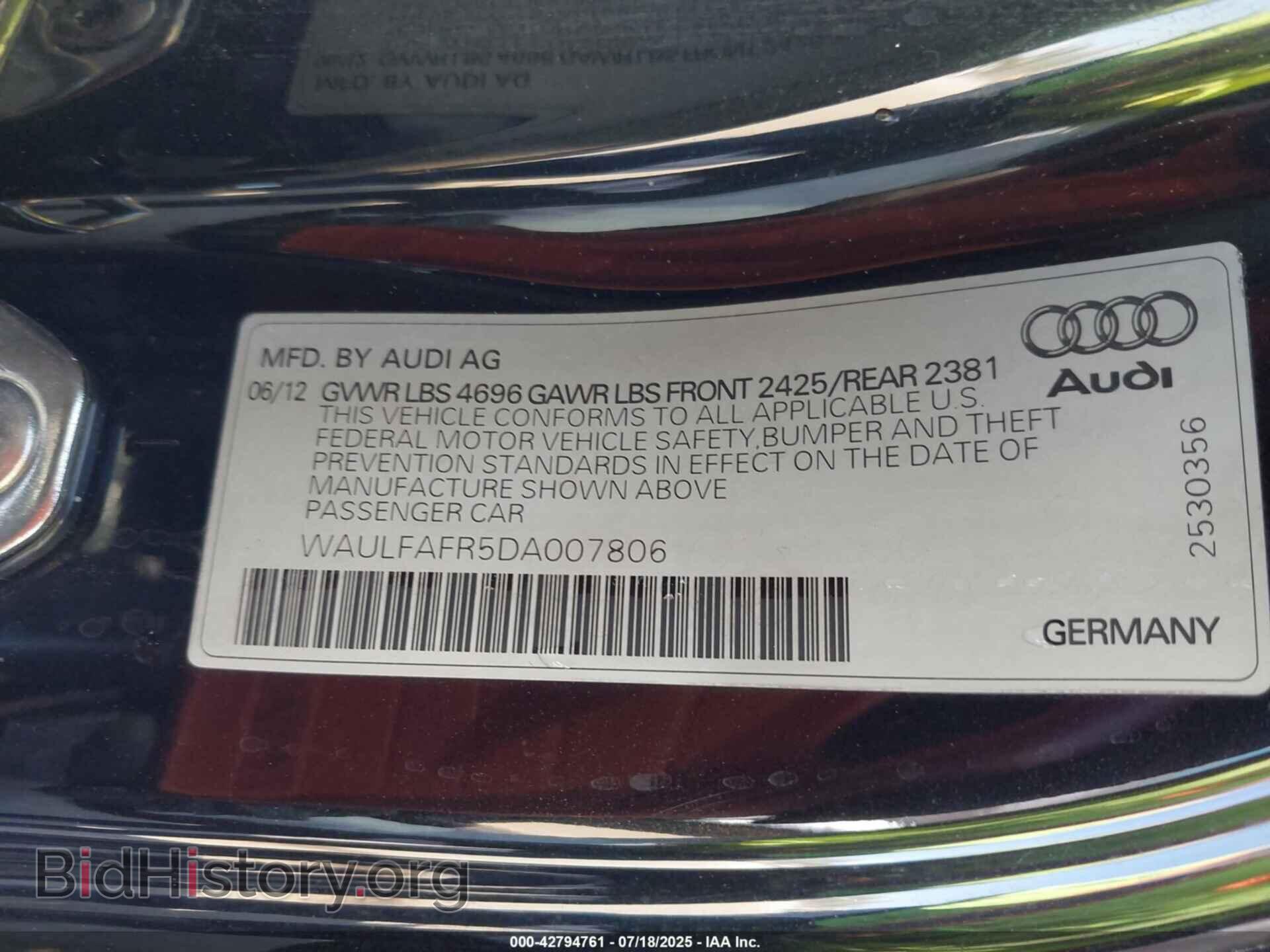 2013 AUDI A5 - VIN: WAULFAFR5DA007806 - Фото 9