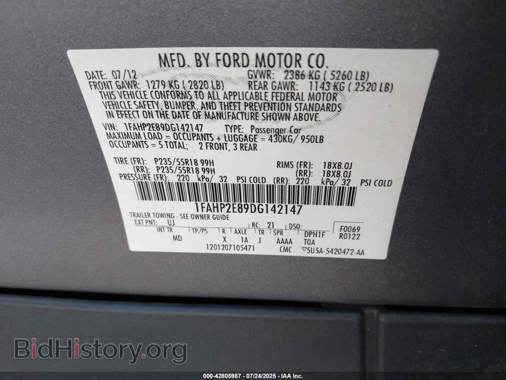 2013 FORD TAURUS - VIN: 1FAHP2E89DG142147 - Фото 9