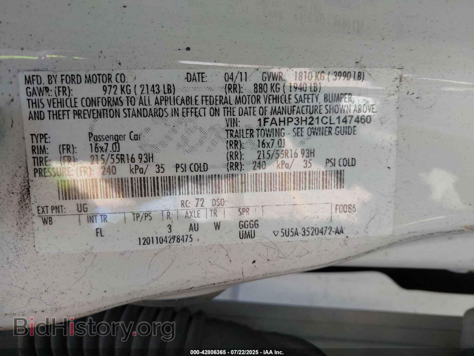 2012 FORD FOCUS - VIN: 1FAHP3H21CL147460 - Фото 9