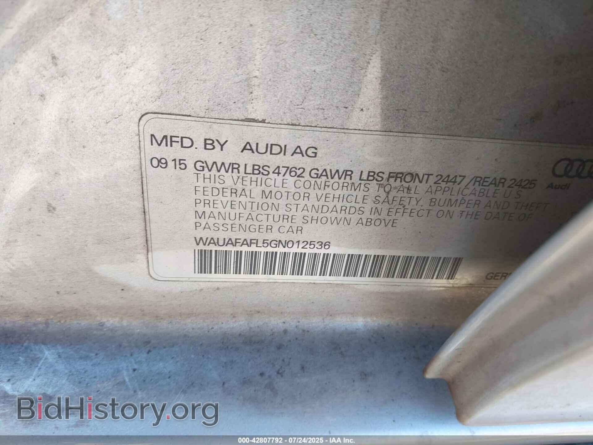 2016 AUDI A4 - VIN: WAUAFAFL5GN012536 - Фото 9