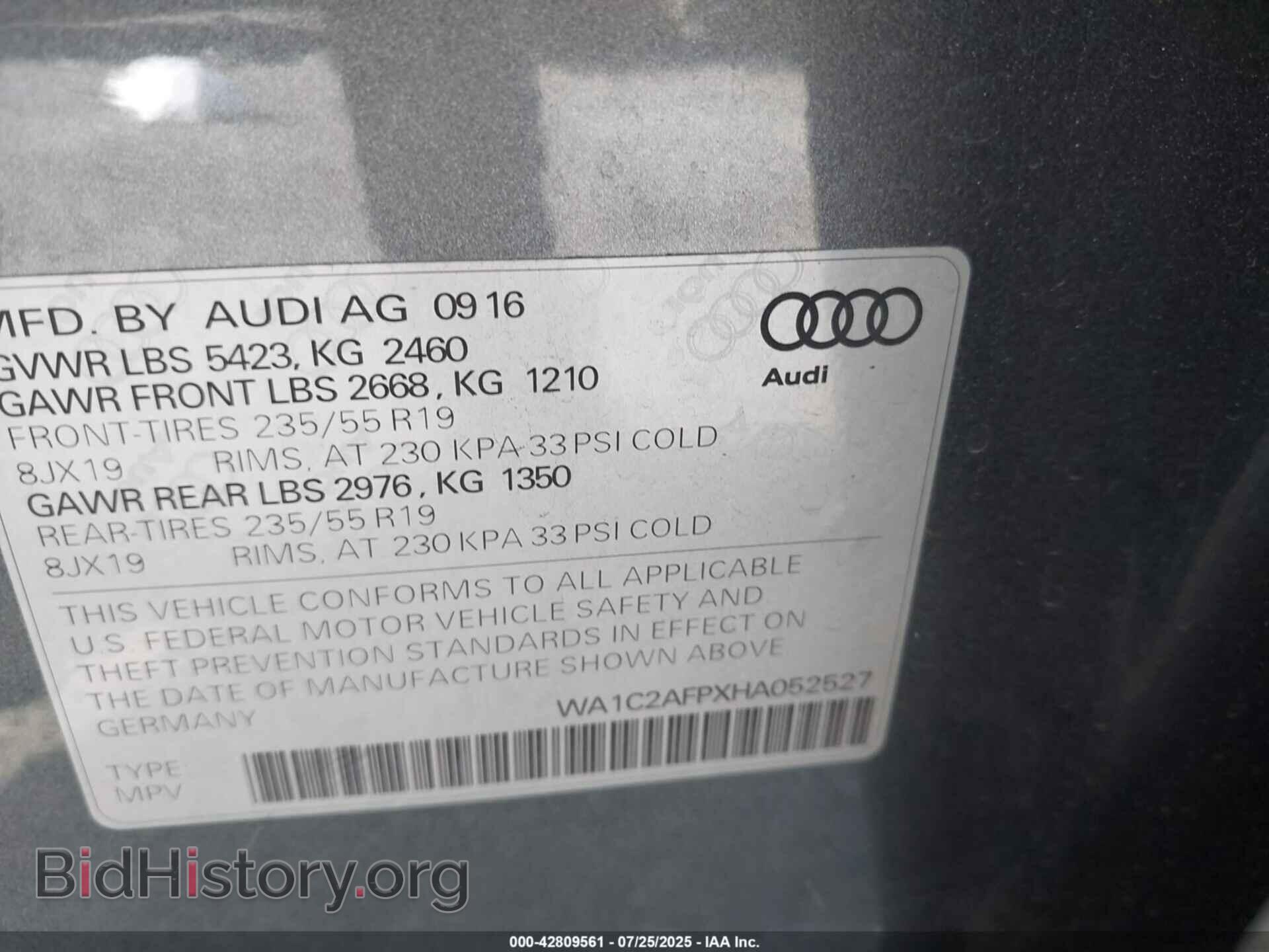 2017 AUDI Q5 - VIN: WA1C2AFPXHA052527 - Фото 9