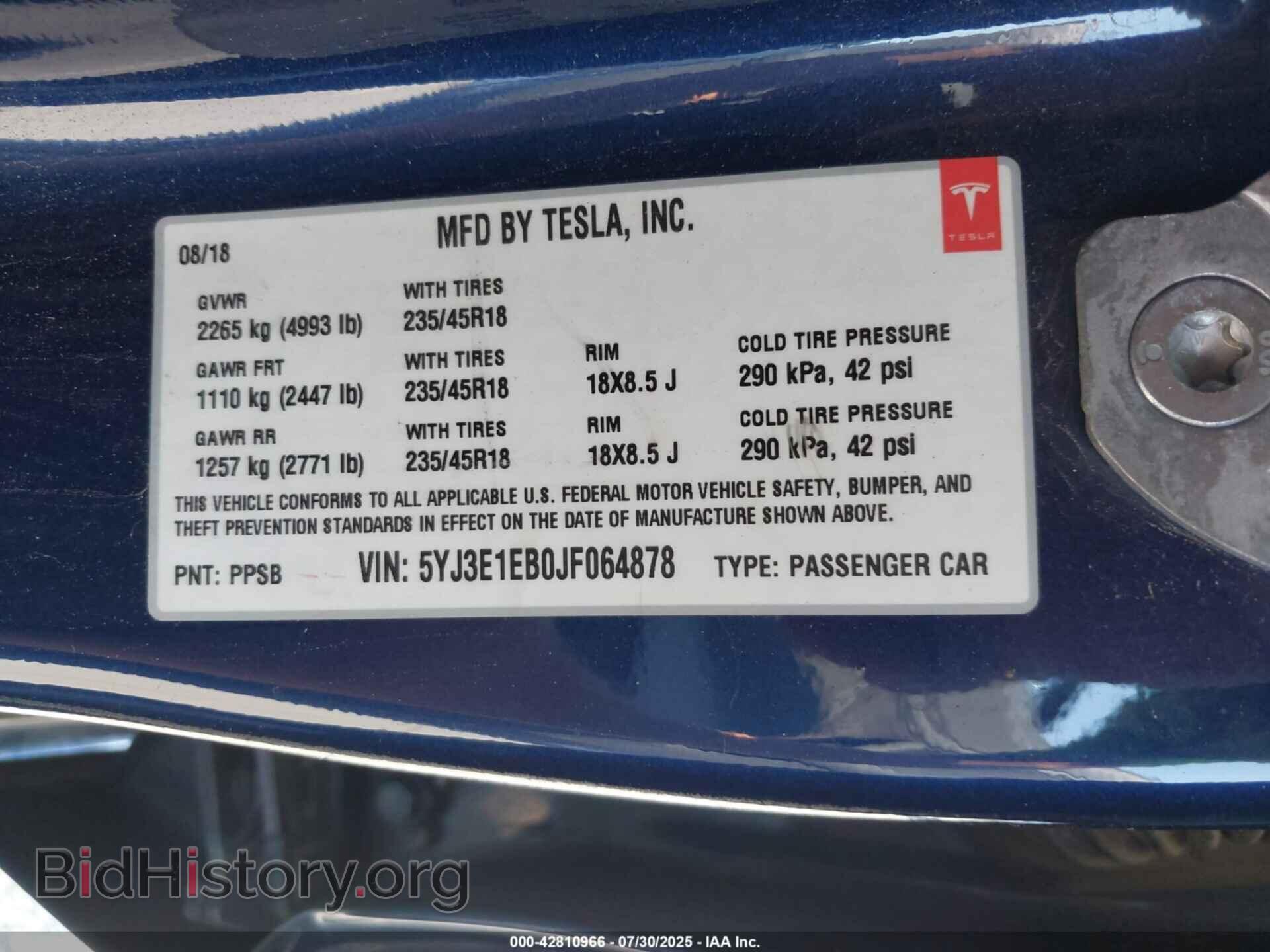 2018 TESLA MODEL 3 - VIN: 5YJ3E1EB0JF064878 - Фото 9