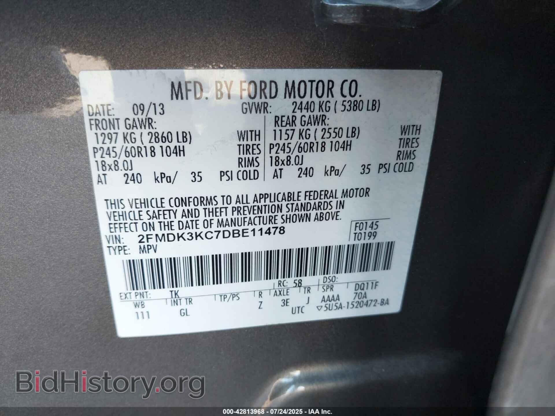 2013 FORD EDGE - VIN: 2FMDK3KC7DBE11478 - Фото 9