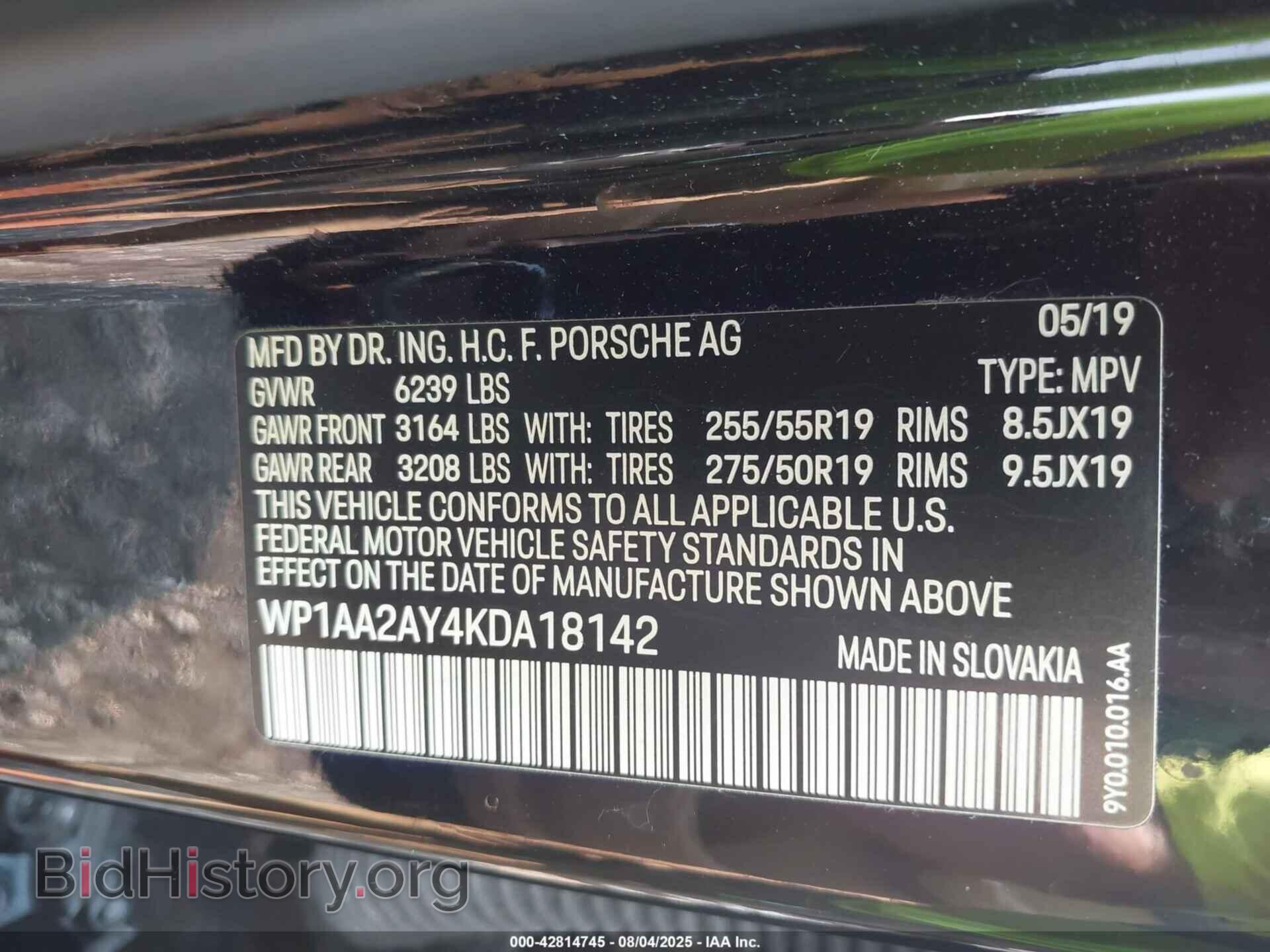 2019 PORSCHE CAYENNE - VIN: WP1AA2AY4KDA18142 - Фото 9